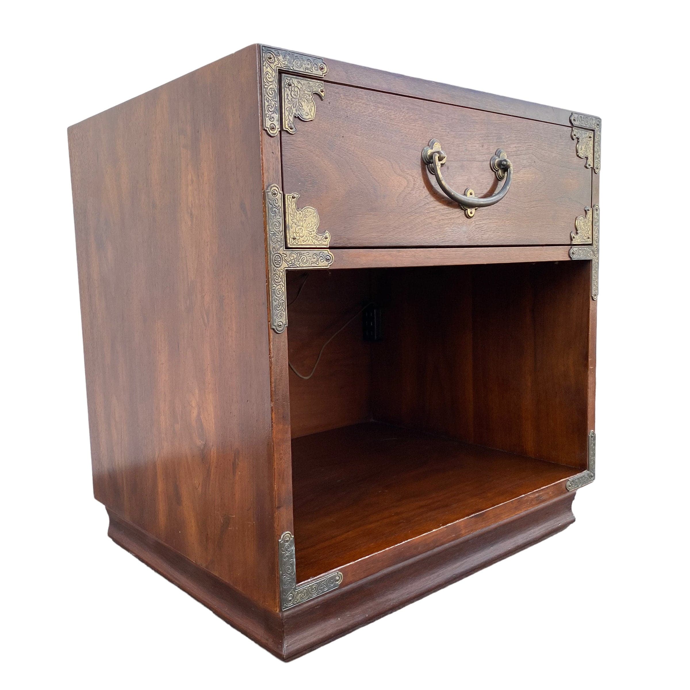 Chinoiserie Nightstand by Henredon Tansu FREE SHIPPING Vintage Dark Wood & Brass Asian Hollywood Regency Campaign Chinese Charging End Table - Thumbnail 7