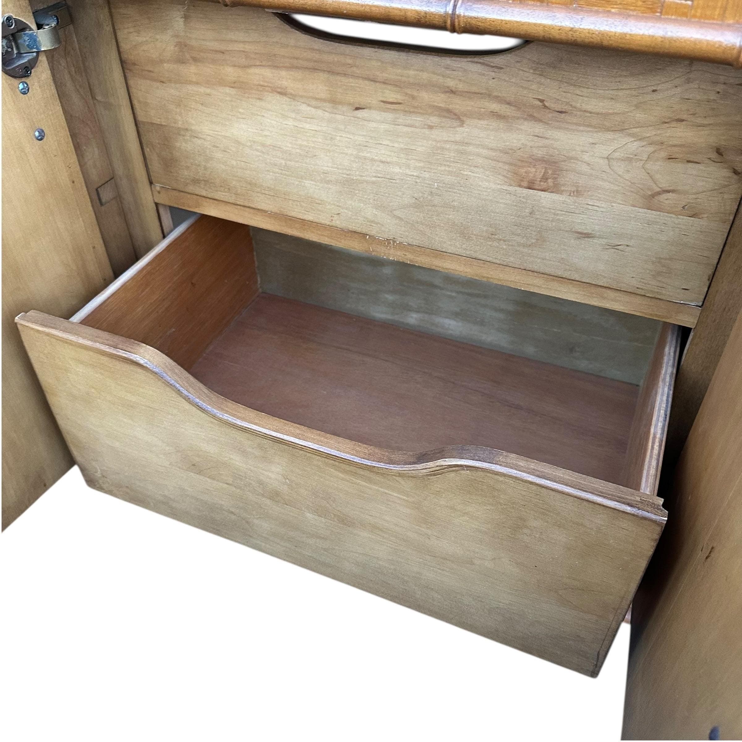 Rattan Dresser by Dixie with Faux Bamboo, Woven Herringbone Wicker & 9 Drawers - Vintage Campaign Hollywood Regency Coastal Style Furniture - Thumbnail 11