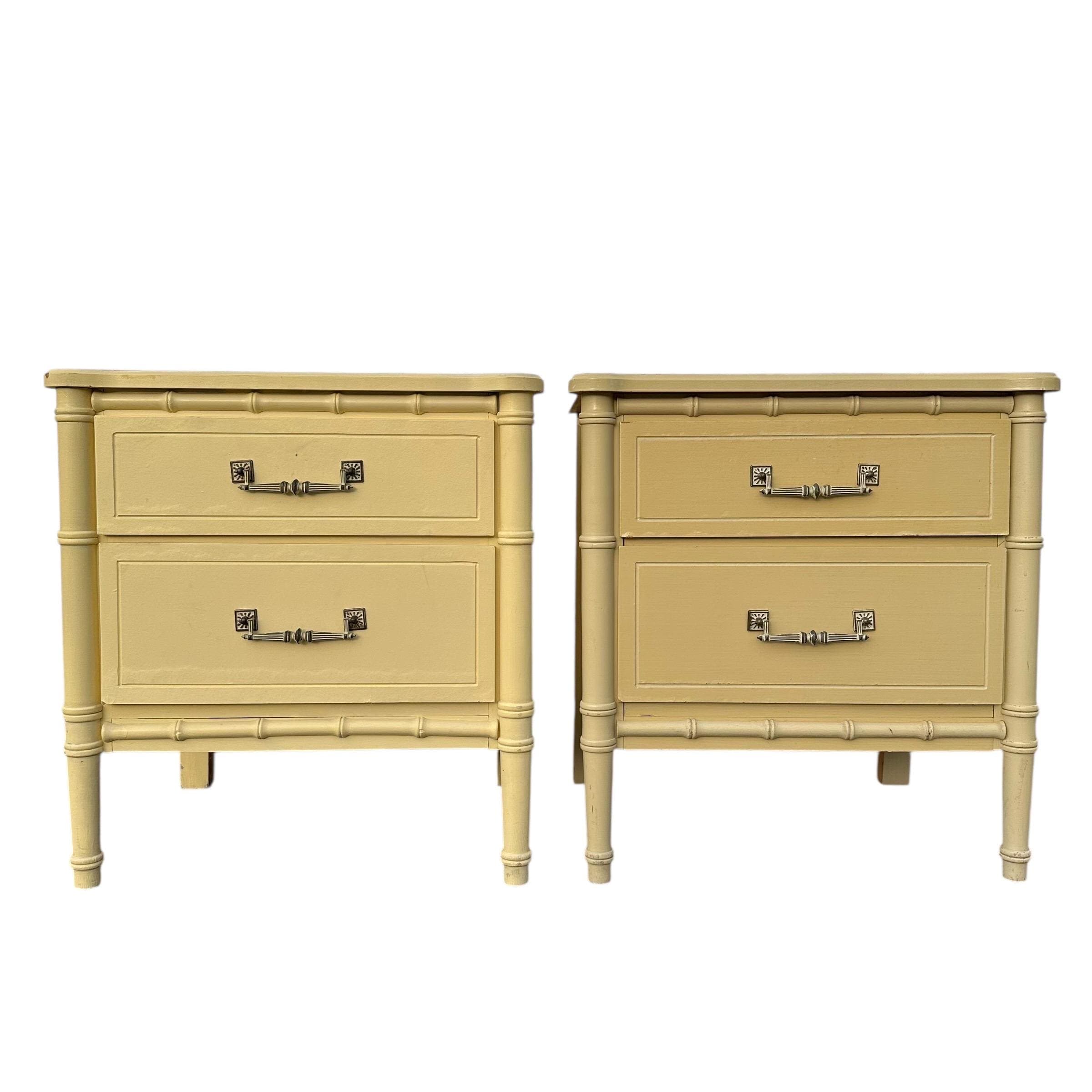 Faux Bamboo Nightstands Project - Set of 2 Vintage End Tables Henry Link Style Hollywood Regency Coastal Pair - Image 1