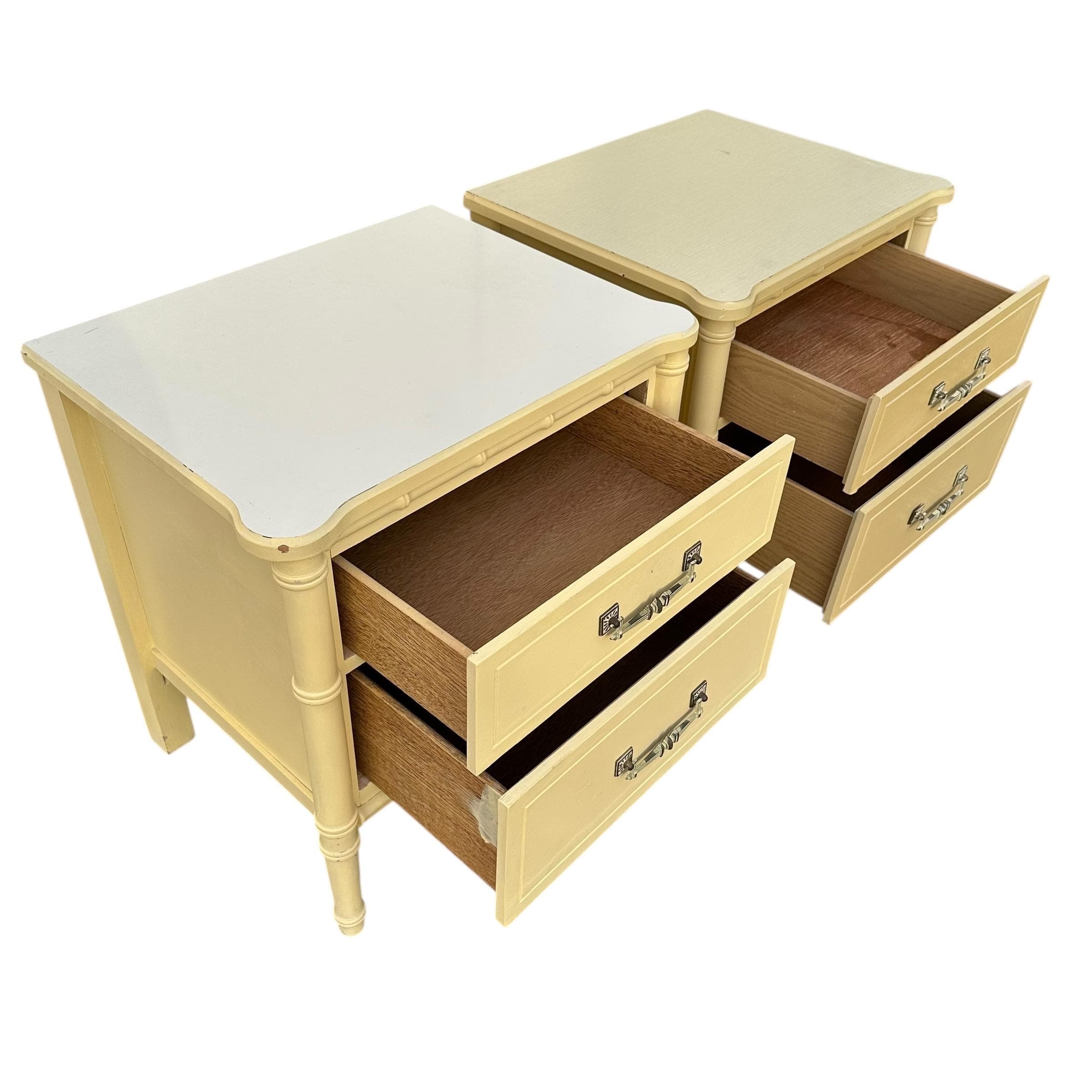 Faux Bamboo Nightstands Project - Set of 2 Vintage End Tables Henry Link Style Hollywood Regency Coastal Pair - Thumbnail 3