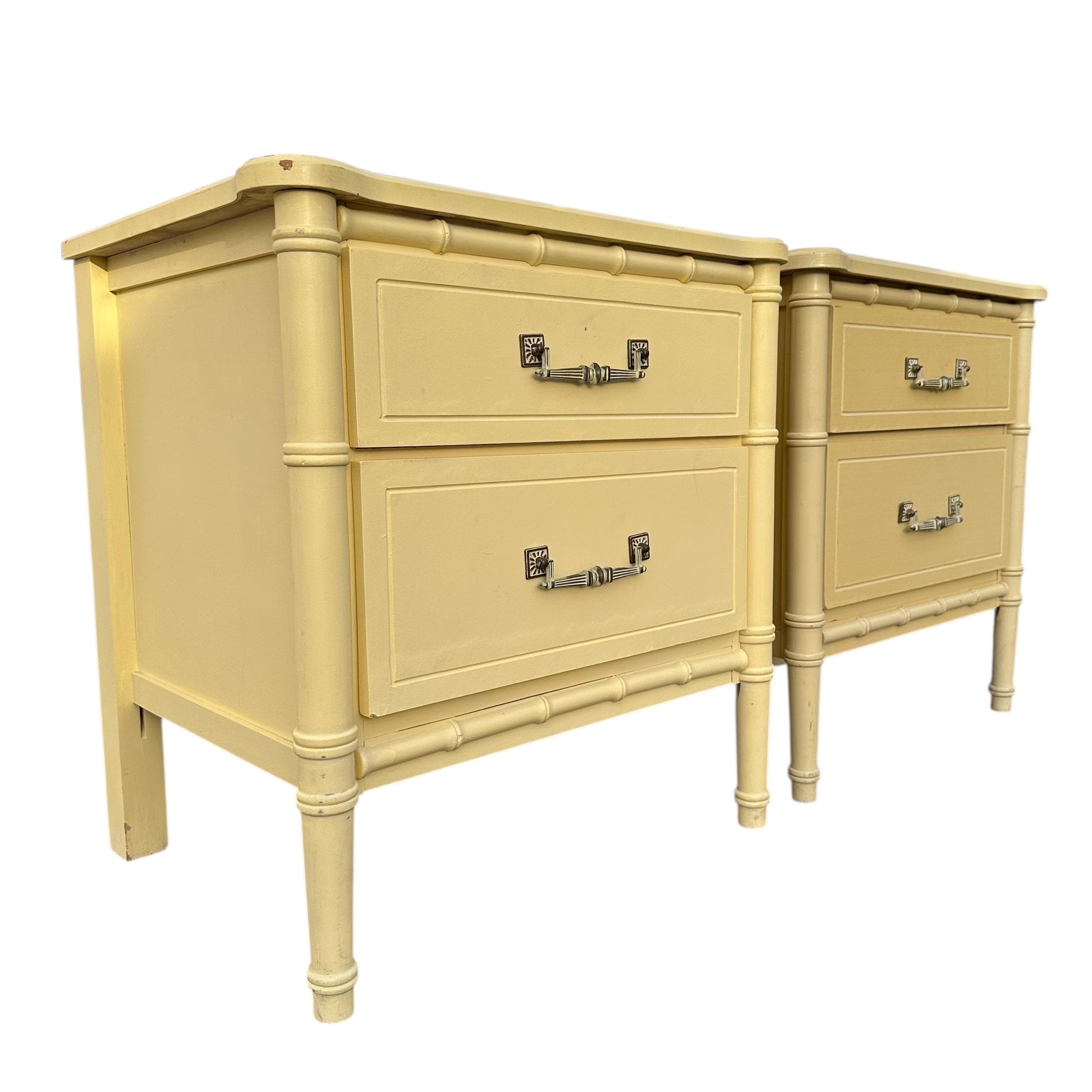 Faux Bamboo Nightstands Project - Set of 2 Vintage End Tables Henry Link Style Hollywood Regency Coastal Pair - Thumbnail 2