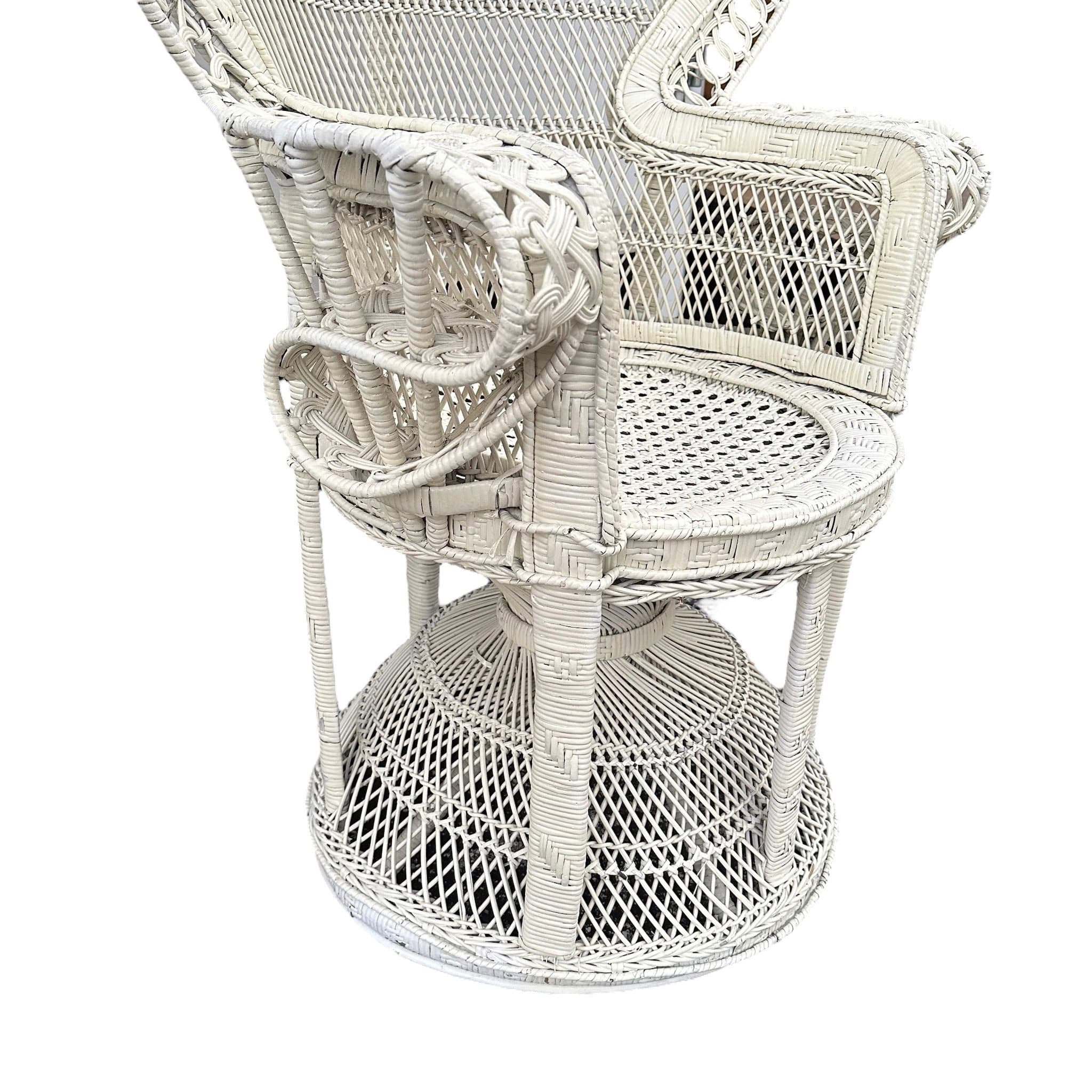 Vintage Peacock Chair - Adult Size 54" Tall 38" Wide - White Rattan Wicker Fan Back Boho Chic Coastal Mid Century MCM Palm Beach Furniture - Thumbnail 4