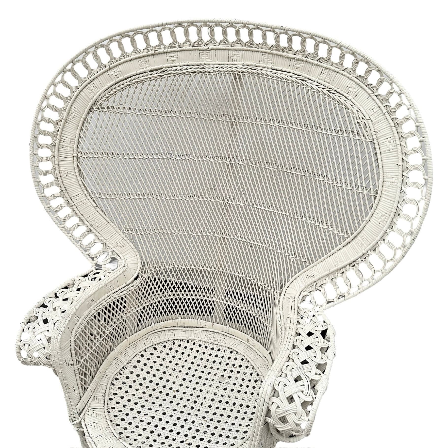 Vintage Peacock Chair - Adult Size 54" Tall 38" Wide - White Rattan Wicker Fan Back Boho Chic Coastal Mid Century MCM Palm Beach Furniture - Thumbnail 5
