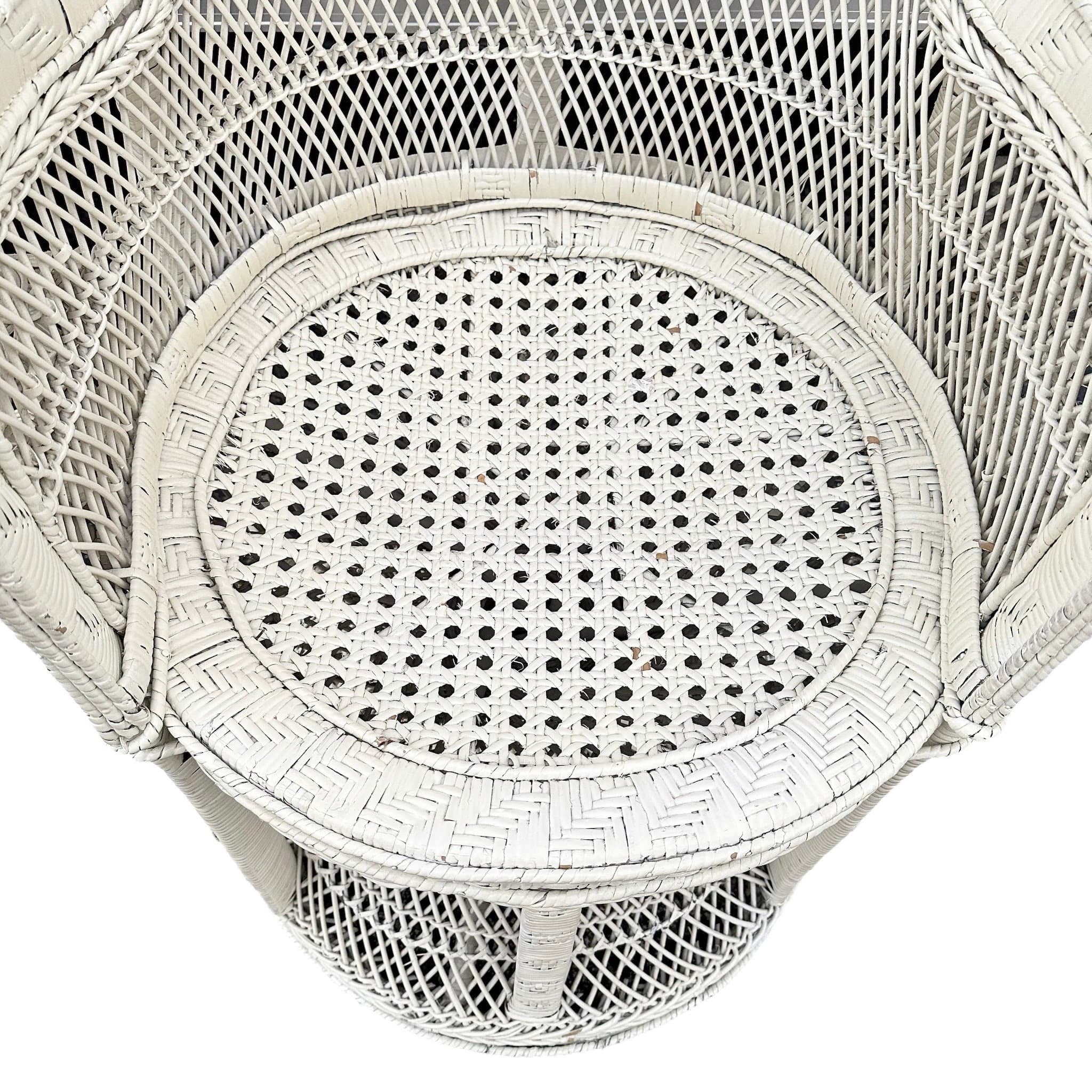 Vintage Peacock Chair - Adult Size 54" Tall 38" Wide - White Rattan Wicker Fan Back Boho Chic Coastal Mid Century MCM Palm Beach Furniture - Thumbnail 7