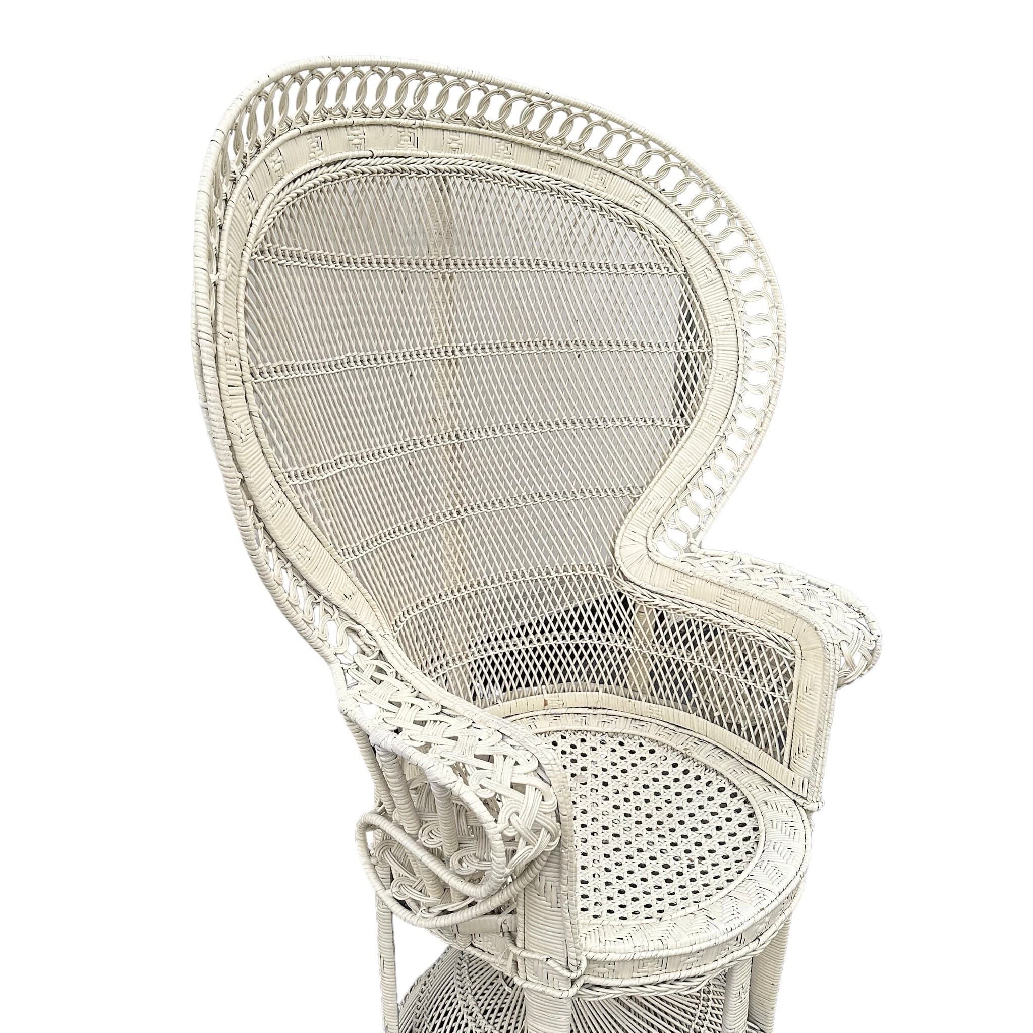 Vintage Peacock Chair - Adult Size 54" Tall 38" Wide - White Rattan Wicker Fan Back Boho Chic Coastal Mid Century MCM Palm Beach Furniture - Thumbnail 3
