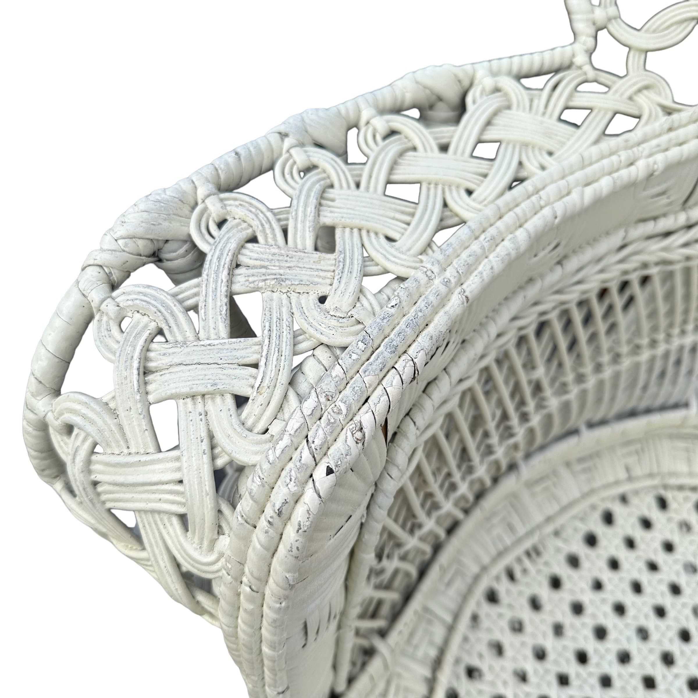 Vintage Peacock Chair - Adult Size 54" Tall 38" Wide - White Rattan Wicker Fan Back Boho Chic Coastal Mid Century MCM Palm Beach Furniture - Thumbnail 6