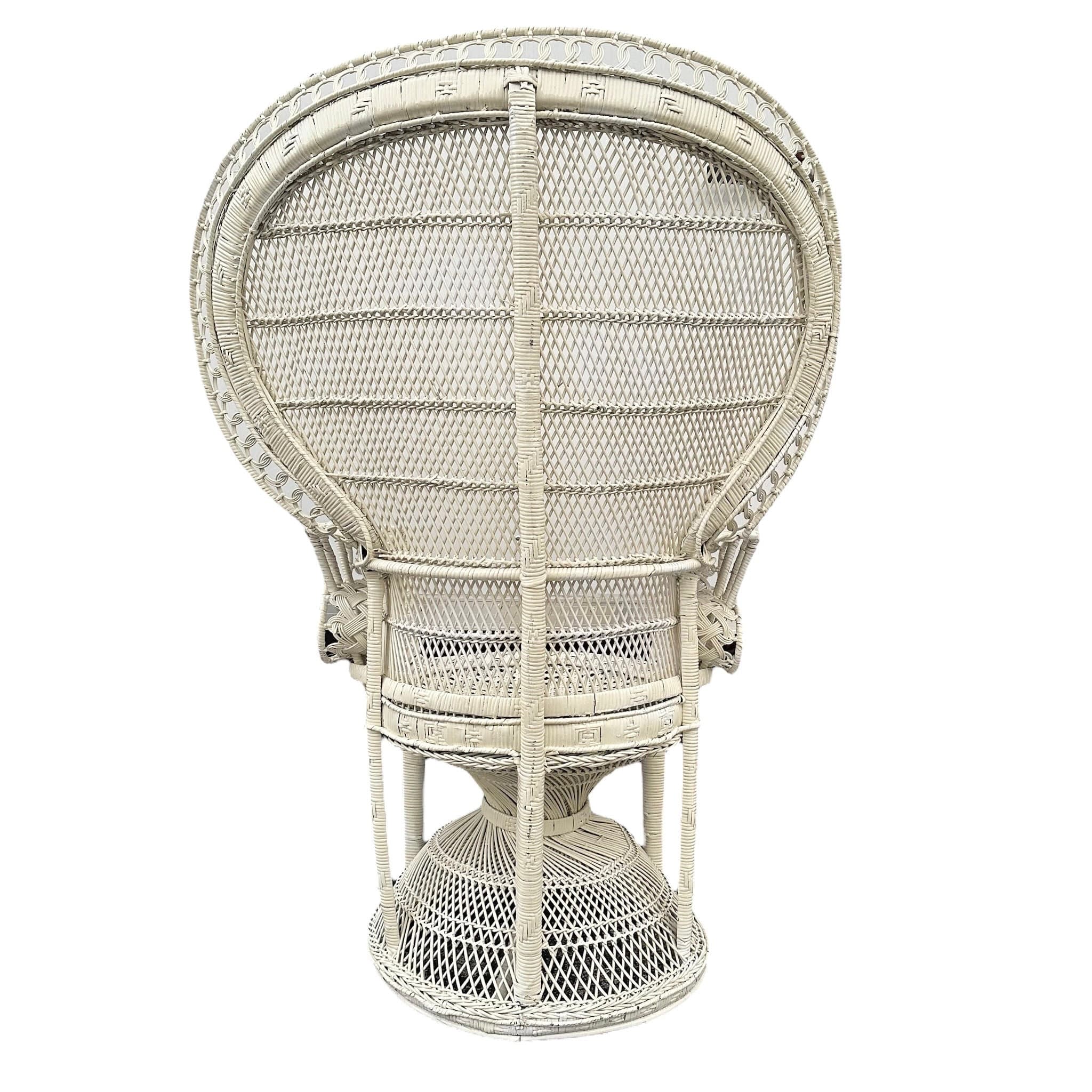 Vintage Peacock Chair - Adult Size 54" Tall 38" Wide - White Rattan Wicker Fan Back Boho Chic Coastal Mid Century MCM Palm Beach Furniture - Thumbnail 9