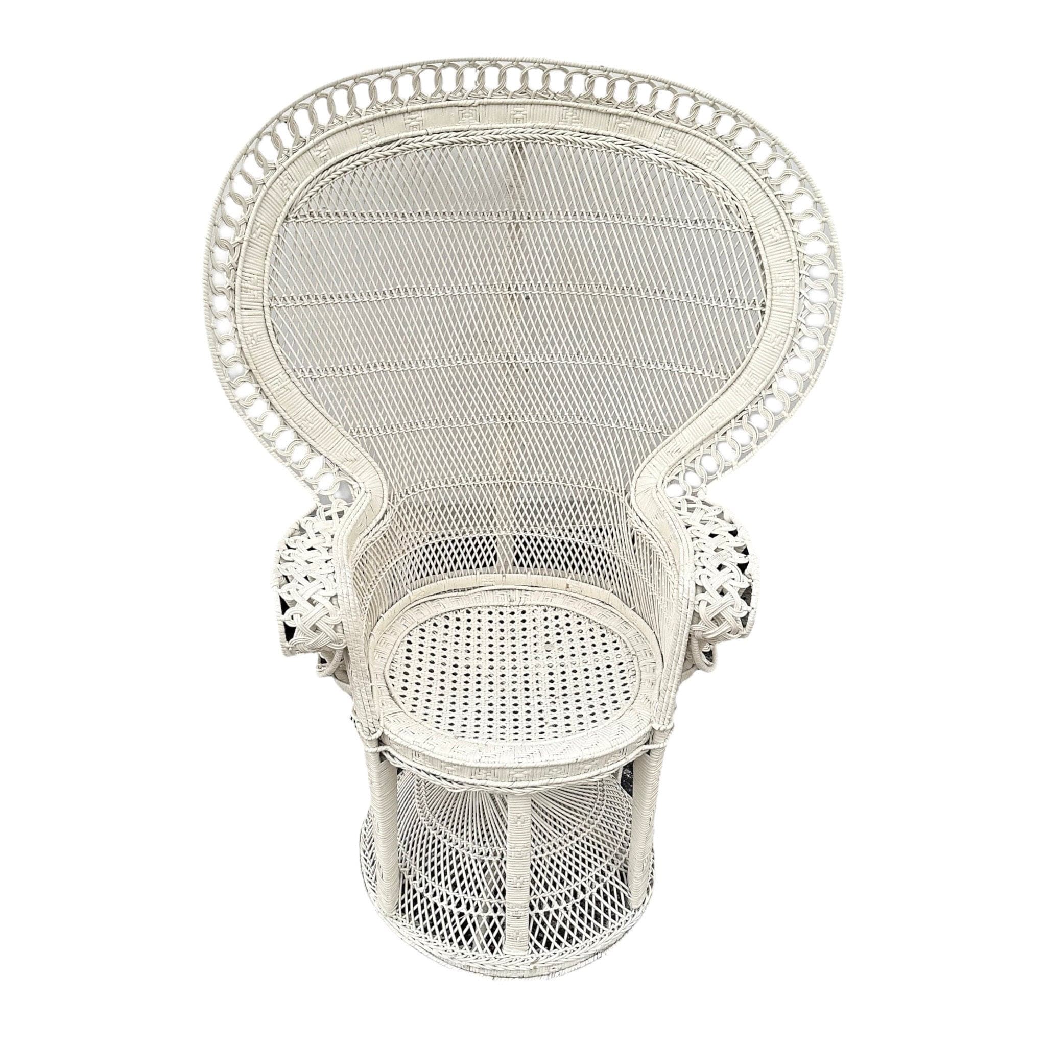 Vintage Peacock Chair - Adult Size 54" Tall 38" Wide - White Rattan Wicker Fan Back Boho Chic Coastal Mid Century MCM Palm Beach Furniture - Thumbnail 10