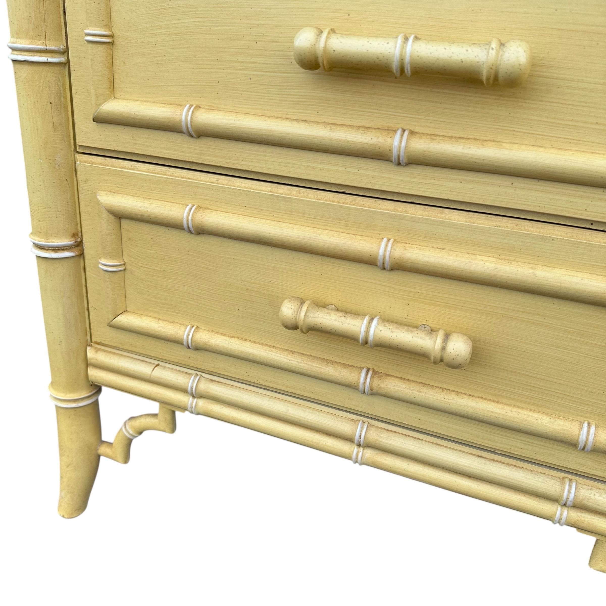 Faux Bamboo Drawer Pull by Dixie Aloha - 1970s Vintage Solid Wood Yellow Round 2.75" Center Dresser Nightstand Armoire Hardware Replacement - Thumbnail 5