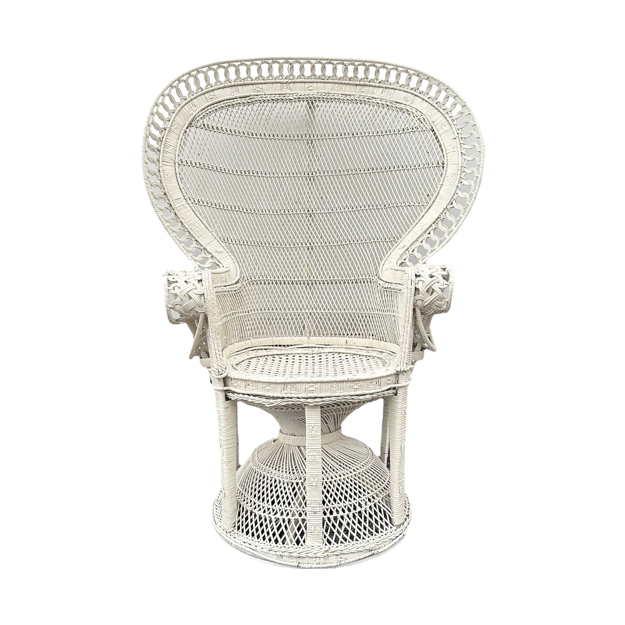 Vintage Peacock Chair - Adult Size 54" Tall 38" Wide - White Rattan Wicker Fan Back Boho Chic Coastal Mid Century MCM Palm Beach Furniture - Image 1