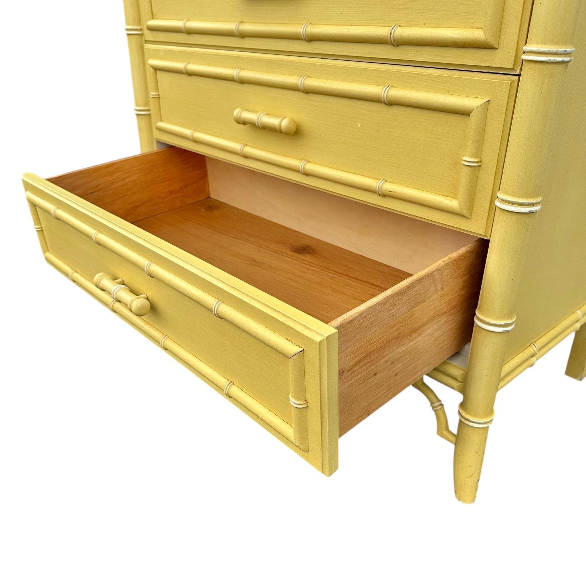 Faux Bamboo Drawer Pull by Dixie Aloha - 1970s Vintage Solid Wood Yellow Round 2.75" Center Dresser Nightstand Armoire Hardware Replacement - Thumbnail 4