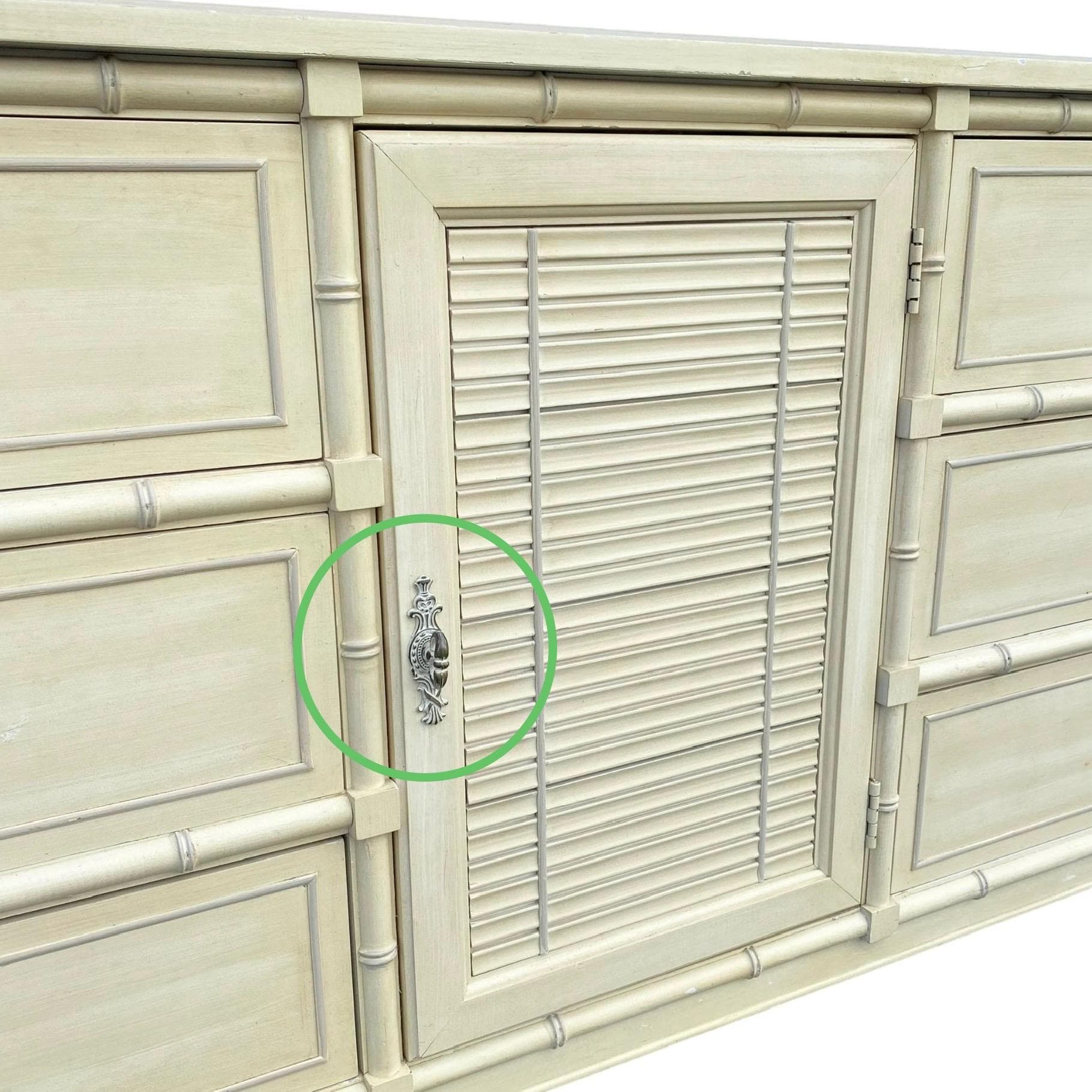 Vintage Henry Link Bali Hai Backplate & Knob Hardware - Original 1970s Faux Bamboo Dresser, Chest, or Armoire Replacement - Thumbnail 2