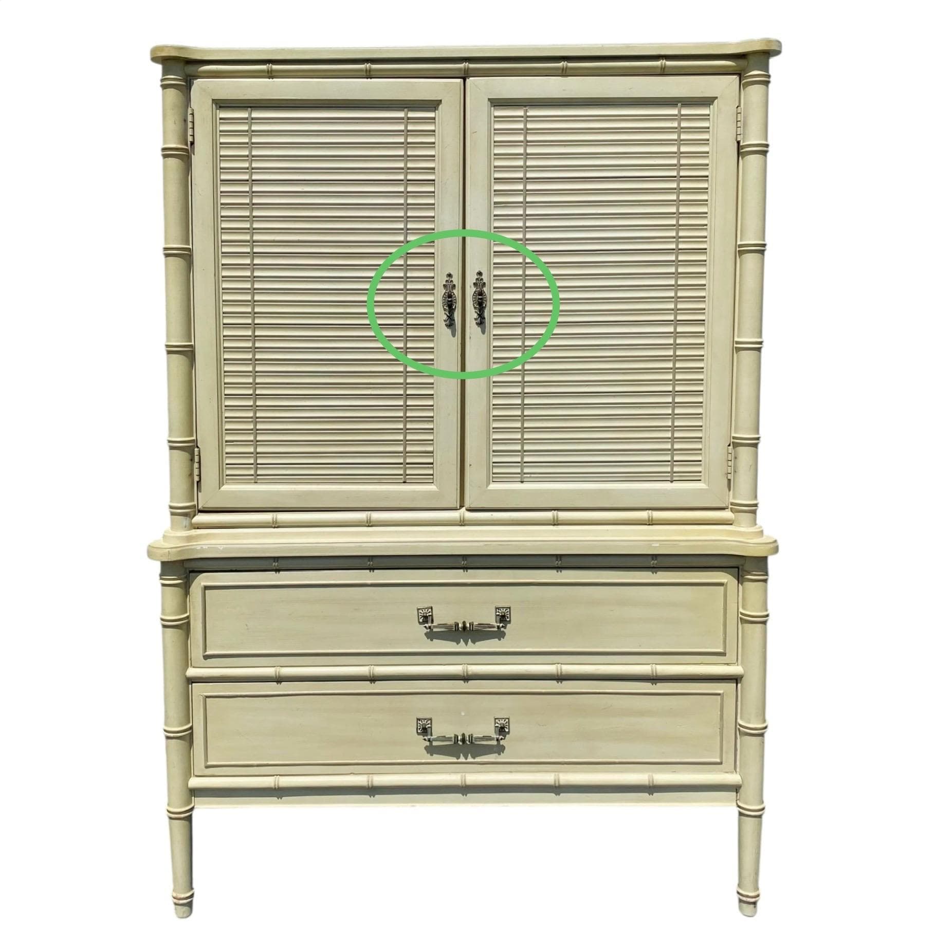 Vintage Henry Link Bali Hai Backplate & Knob Hardware - Original 1970s Faux Bamboo Dresser, Chest, or Armoire Replacement - Thumbnail 7