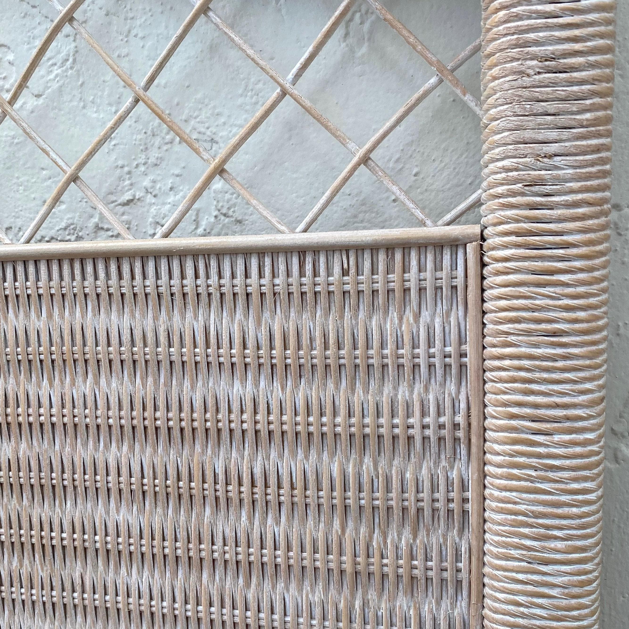 SOLD Rattan Queen Headboard by Henry Link Wicker - Vintage White Wash Full Coastal Boho Chic Hollywood Regency Style Bedroom Furniture - Thumbnail 2