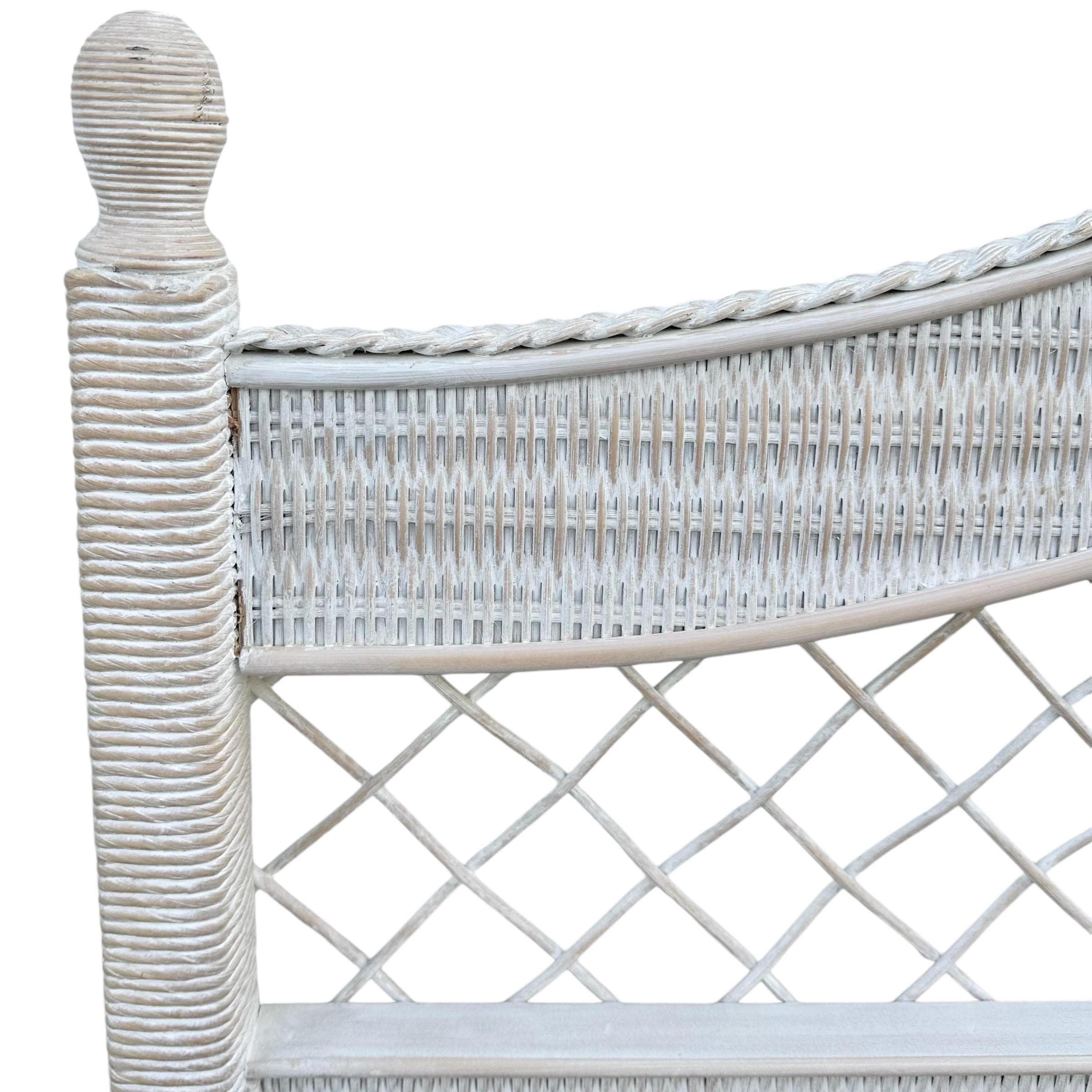 SOLD Rattan Queen Headboard by Henry Link Wicker - Vintage White Wash Full Coastal Boho Chic Hollywood Regency Style Bedroom Furniture - Thumbnail 4