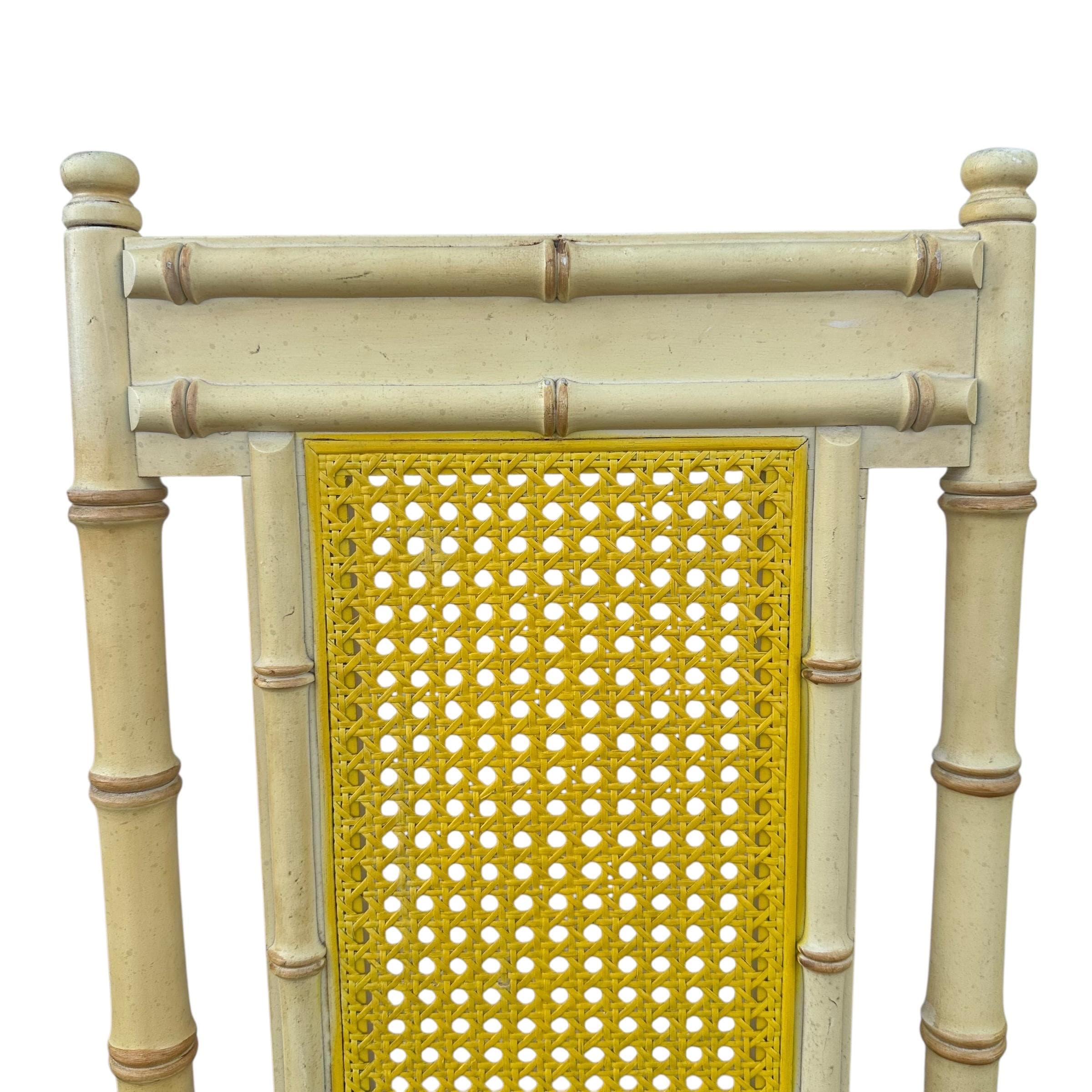 Set of 4 Faux Bamboo Dining Chairs - Vintage Wood & Rattan Cane Hollywood Regency Coastal Style - Thumbnail 5