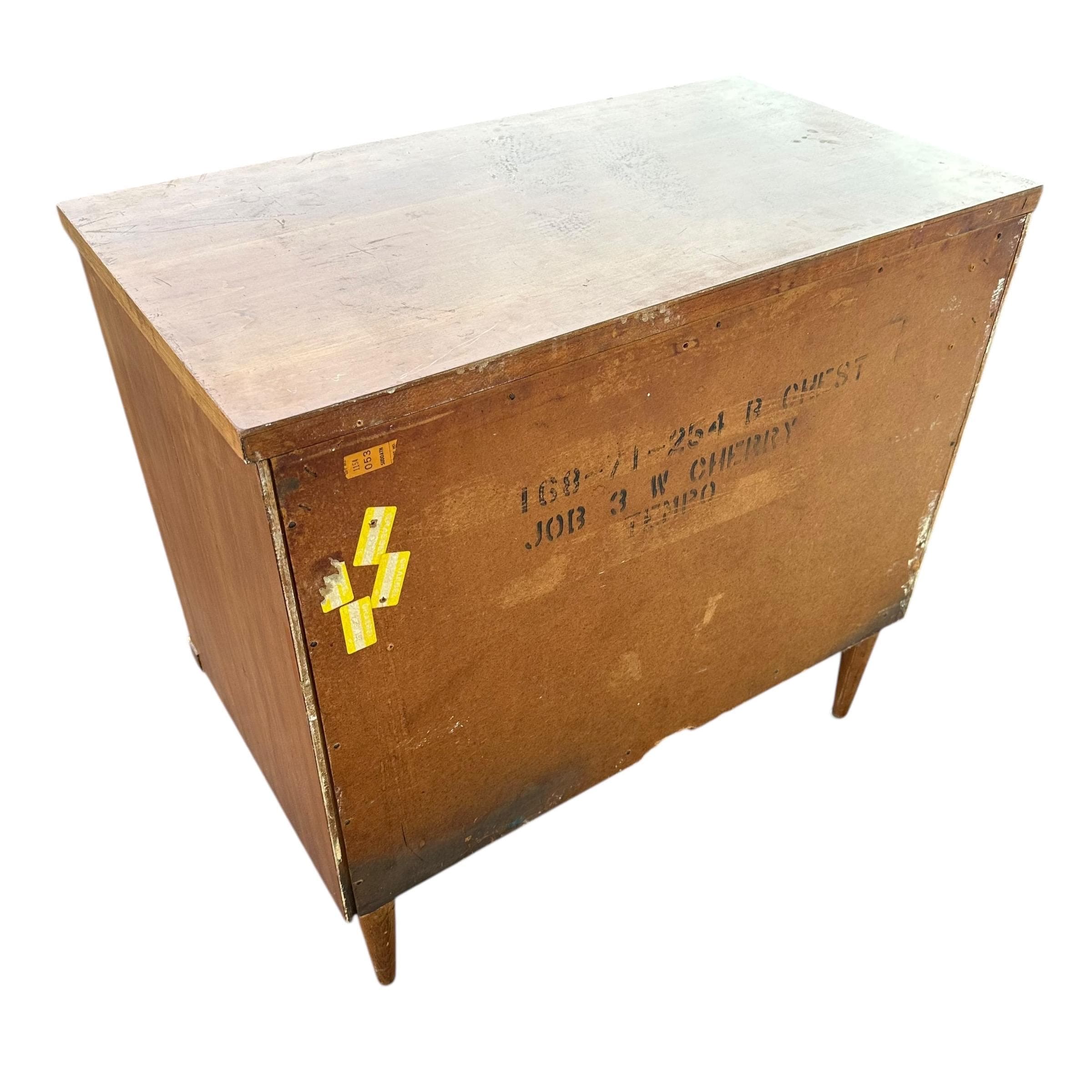 Mid Century Modern Nightstand with 3 Drawers by Bassett Tempo - 1960s Vintage Cherry Wood MCM Bachelor Chest Dresser Table - Thumbnail 12