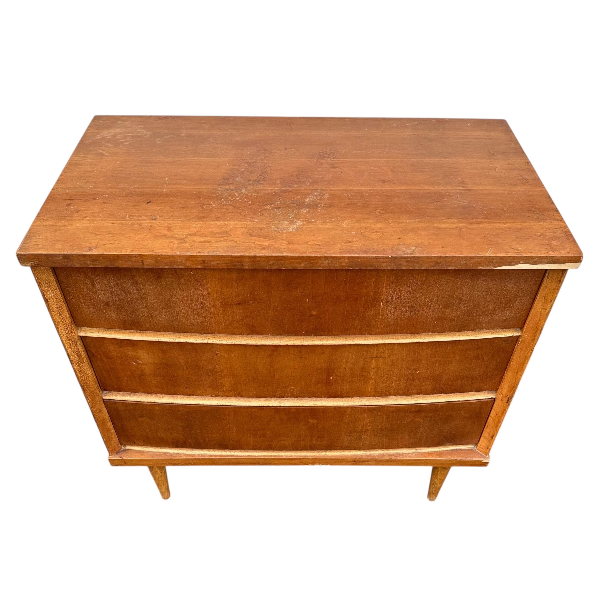 Mid Century Modern Nightstand with 3 Drawers by Bassett Tempo - 1960s Vintage Cherry Wood MCM Bachelor Chest Dresser Table - Thumbnail 11