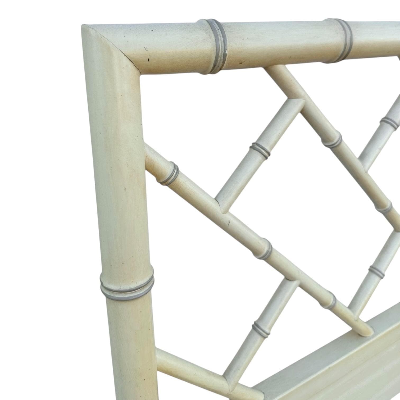 SOLD Chinese Chippendale Queen Headboard by Henry Link Bali Hai - Vintage Creamy White Faux Bamboo Fretwork Full Chinoiserie Coastal - Thumbnail 3