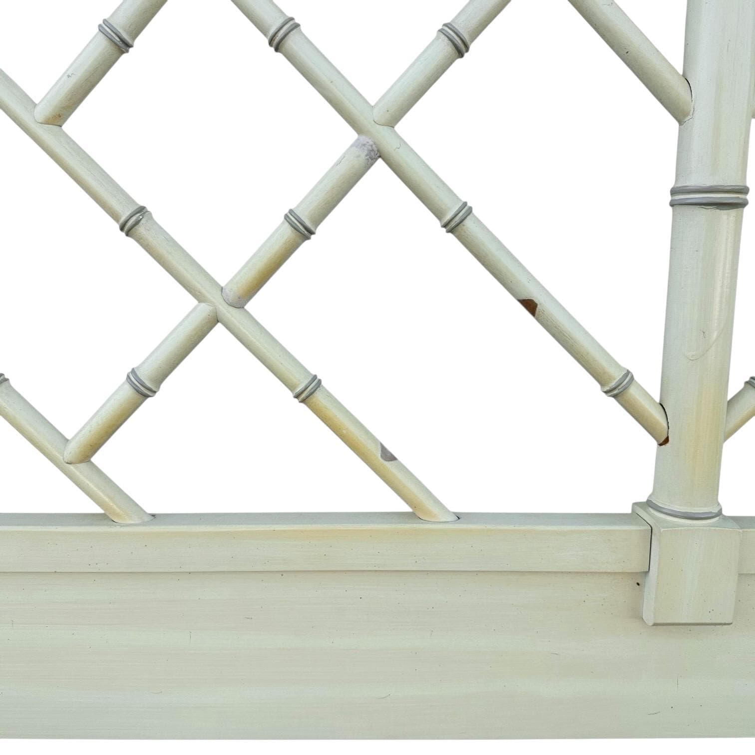 SOLD Chinese Chippendale Queen Headboard by Henry Link Bali Hai - Vintage Creamy White Faux Bamboo Fretwork Full Chinoiserie Coastal - Thumbnail 5