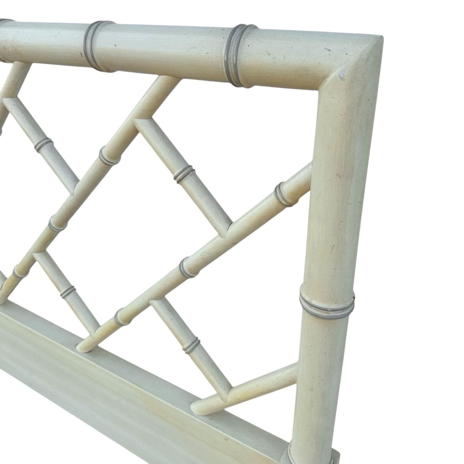 SOLD Chinese Chippendale Queen Headboard by Henry Link Bali Hai - Vintage Creamy White Faux Bamboo Fretwork Full Chinoiserie Coastal - Thumbnail 6