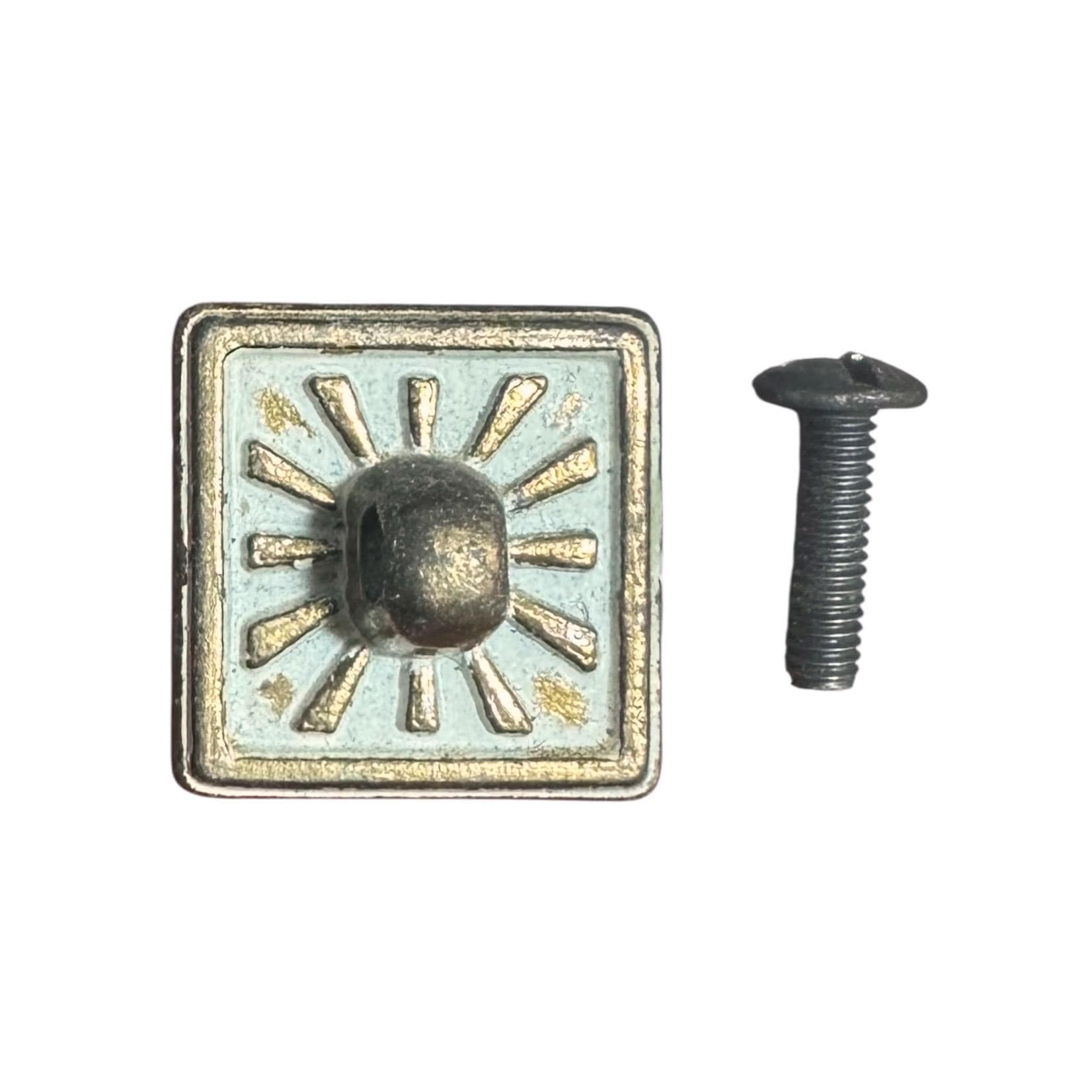 Henry Link Bali Hai Square Sunburst Backplate Hardware - Original Vintage Drawer Pull Part for 1970s Faux Bamboo Dresser Drawer - Size 1" - Image 1