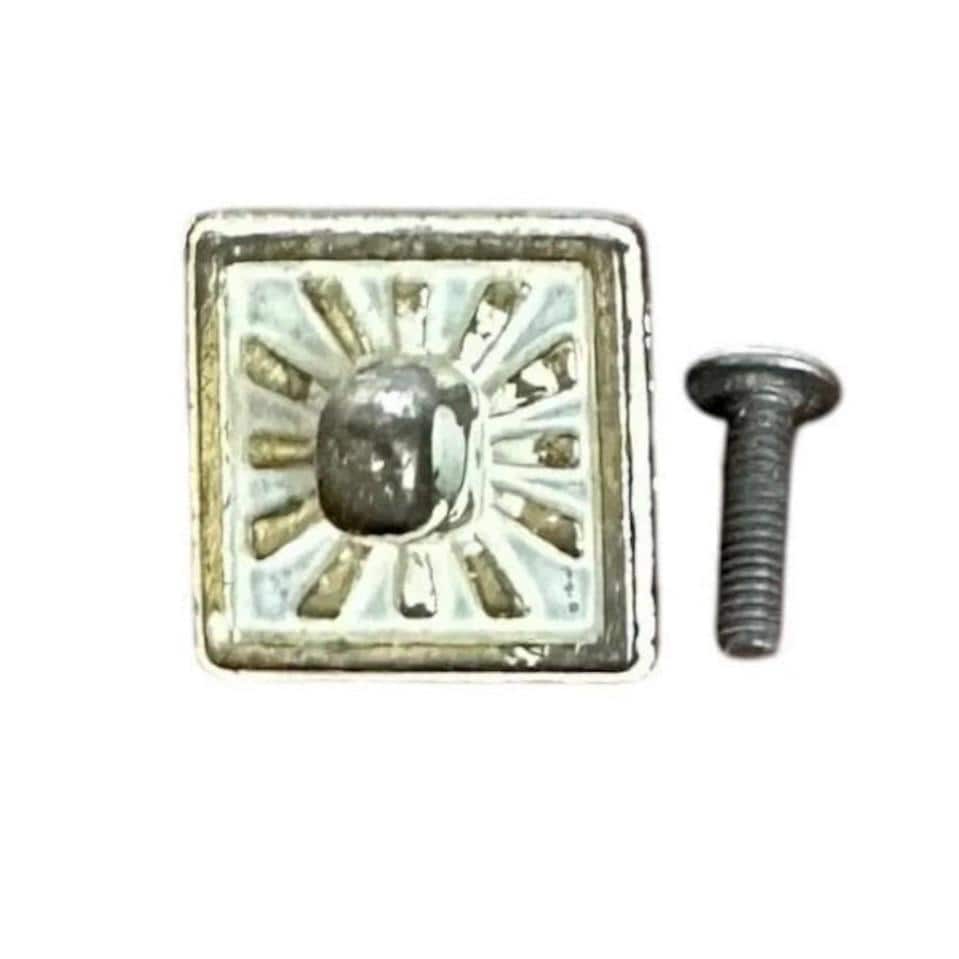 Henry Link Bali Hai Square Sunburst Backplate Hardware - Original Vintage Drawer Pull Part for 1970s Faux Bamboo Dresser Drawer - Size 1" - Thumbnail 6
