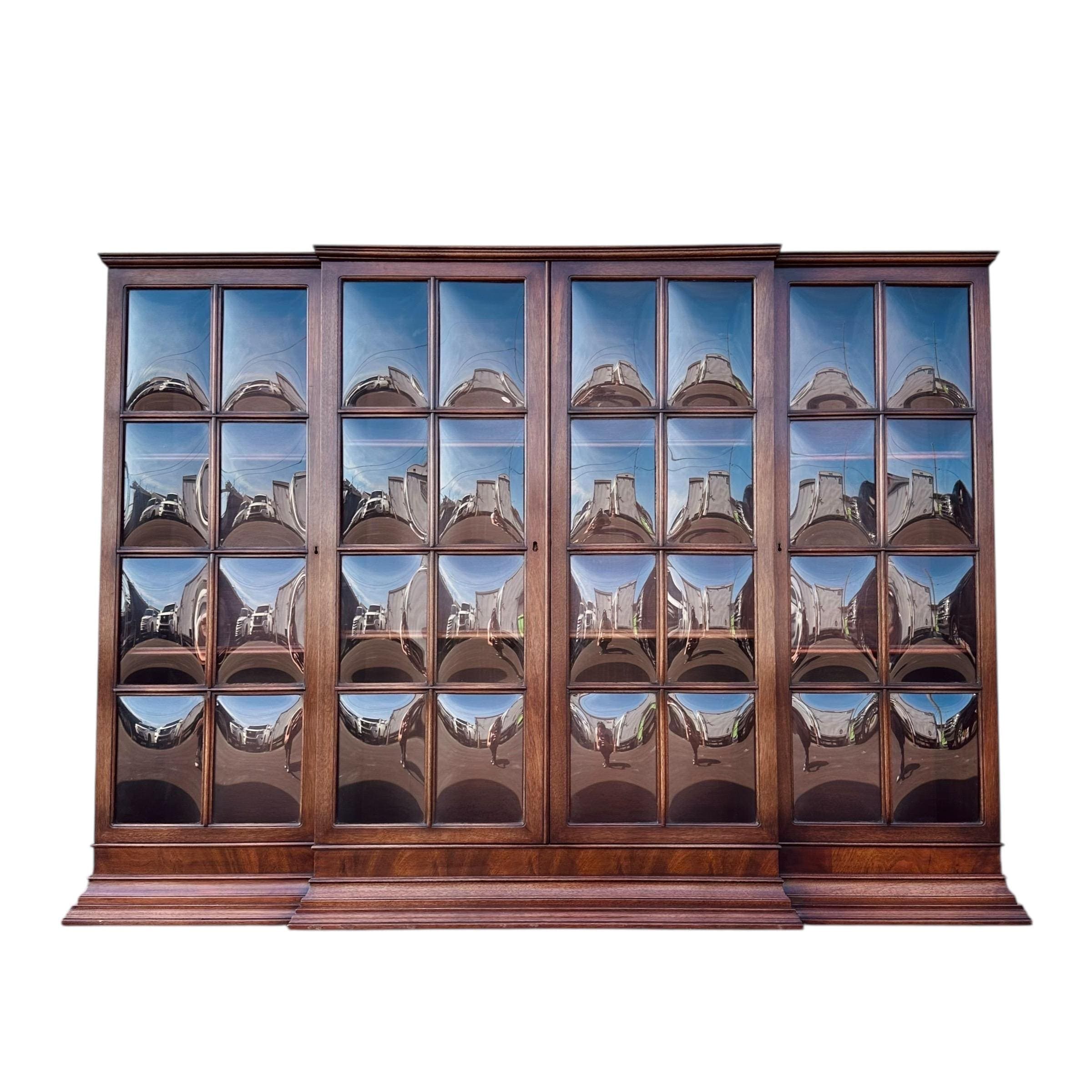 Vintage Mahogany Hutch by Mount Airy - 24 Bubble Glass Panel Doors, Skeleton Key, Display Cabinet - Image 1