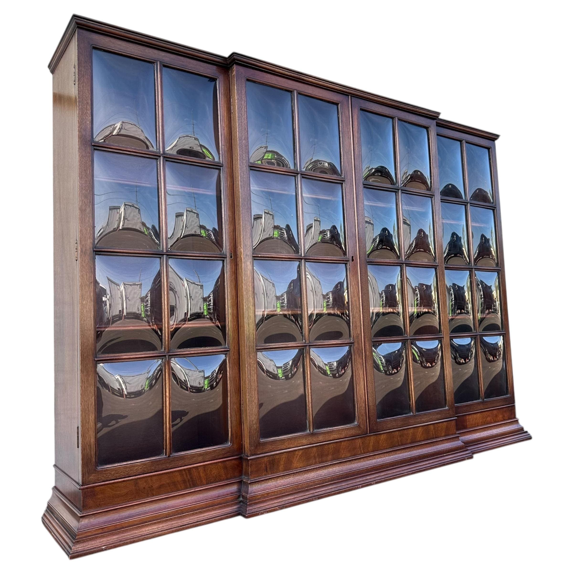 Vintage Mahogany Hutch by Mount Airy - 24 Bubble Glass Panel Doors, Skeleton Key, Display Cabinet - Thumbnail 2