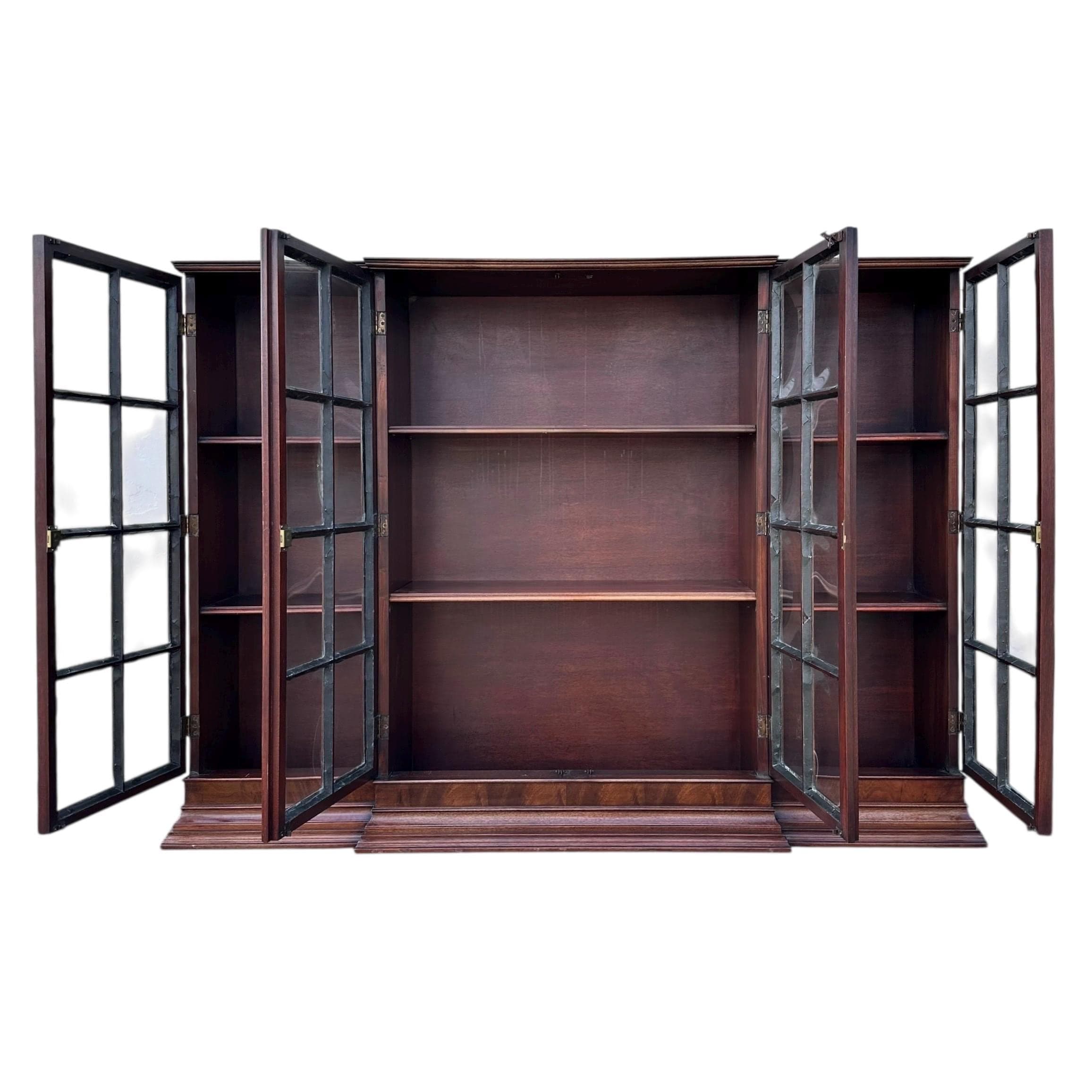 Vintage Mahogany Hutch by Mount Airy - 24 Bubble Glass Panel Doors, Skeleton Key, Display Cabinet - Thumbnail 3