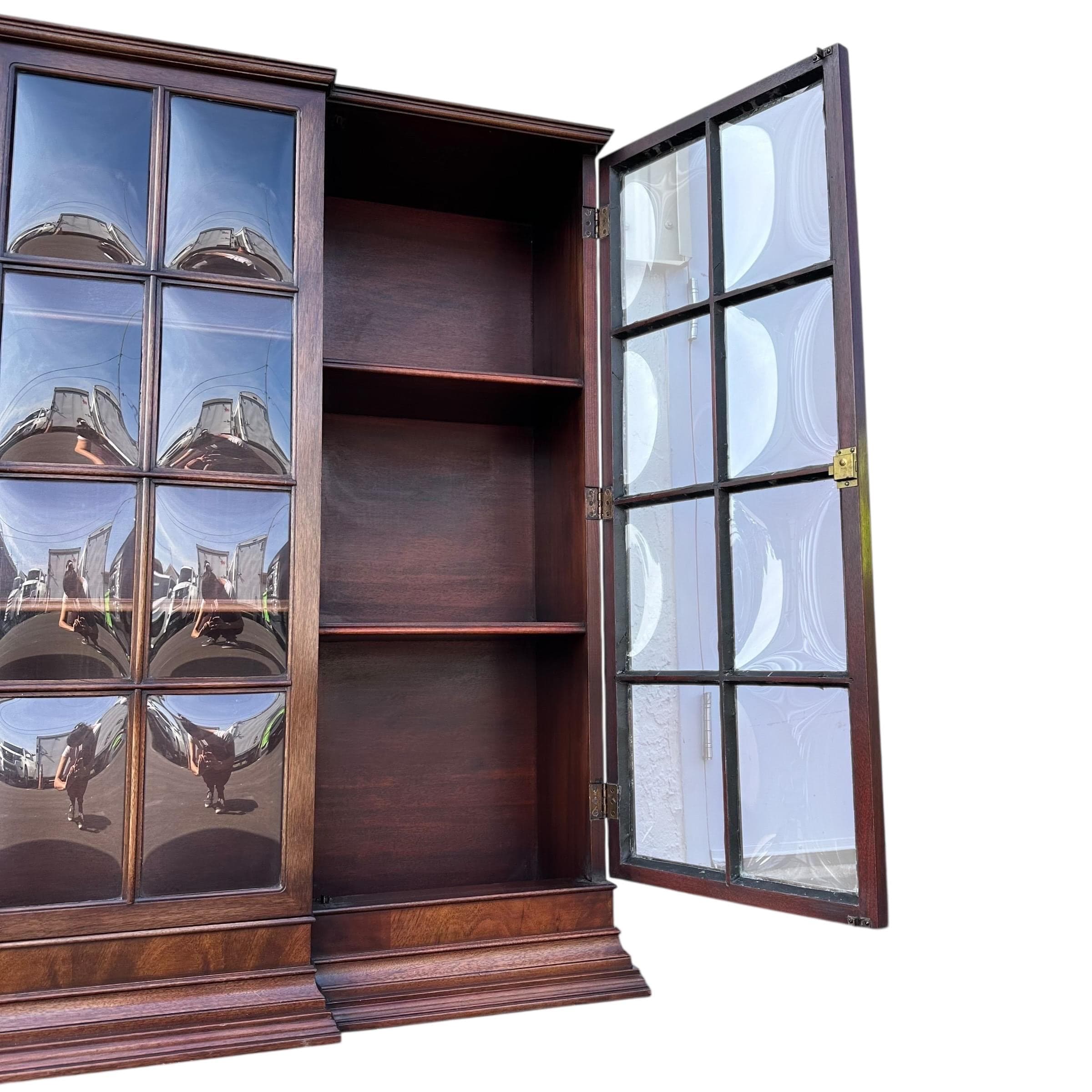 Vintage Mahogany Hutch by Mount Airy - 24 Bubble Glass Panel Doors, Skeleton Key, Display Cabinet - Thumbnail 9