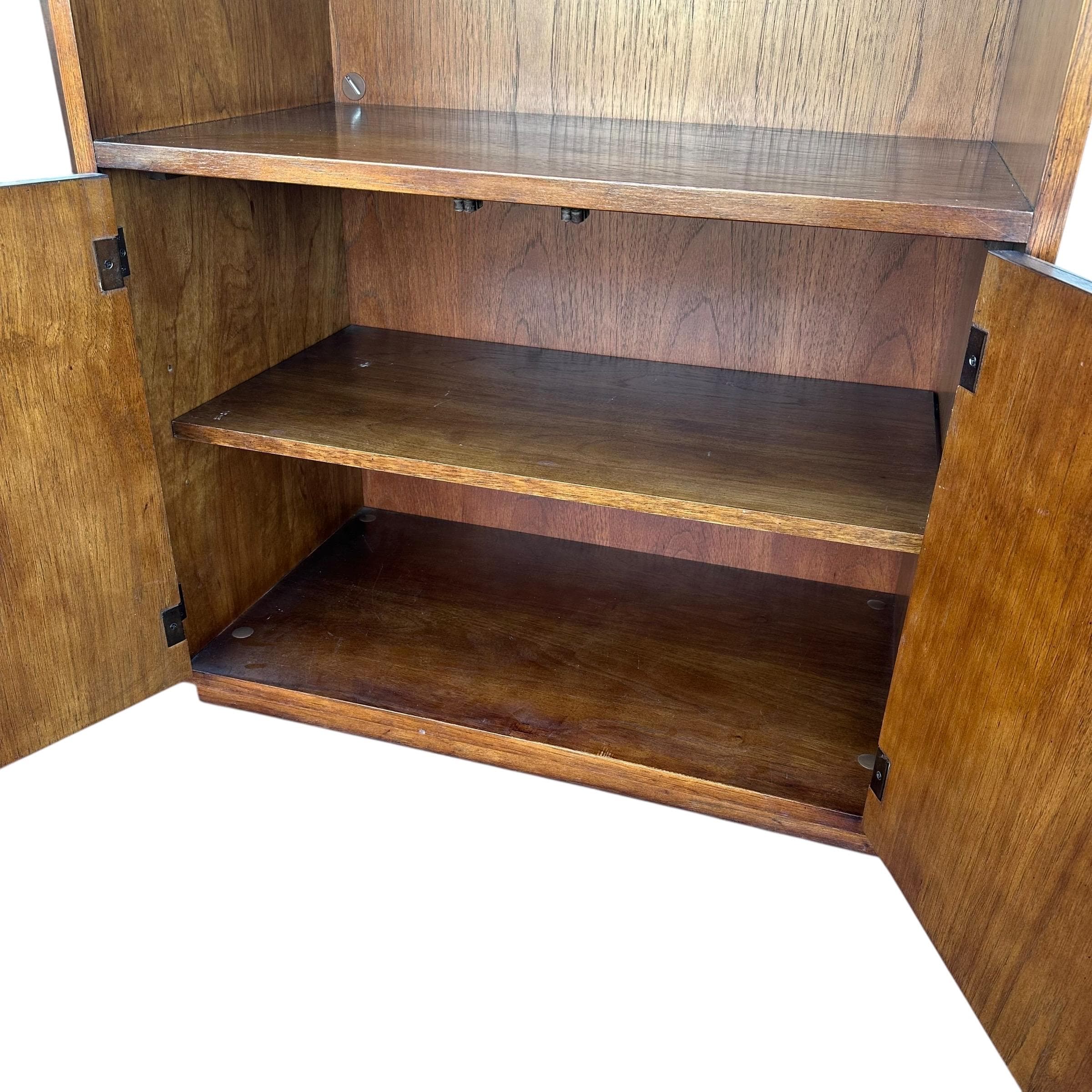 Vintage Thomasville Mystique Display Cabinet - Lighted Glass Top, Mirrored Back, Pecan Wood, Asian-Inspired Hardware - Thumbnail 11