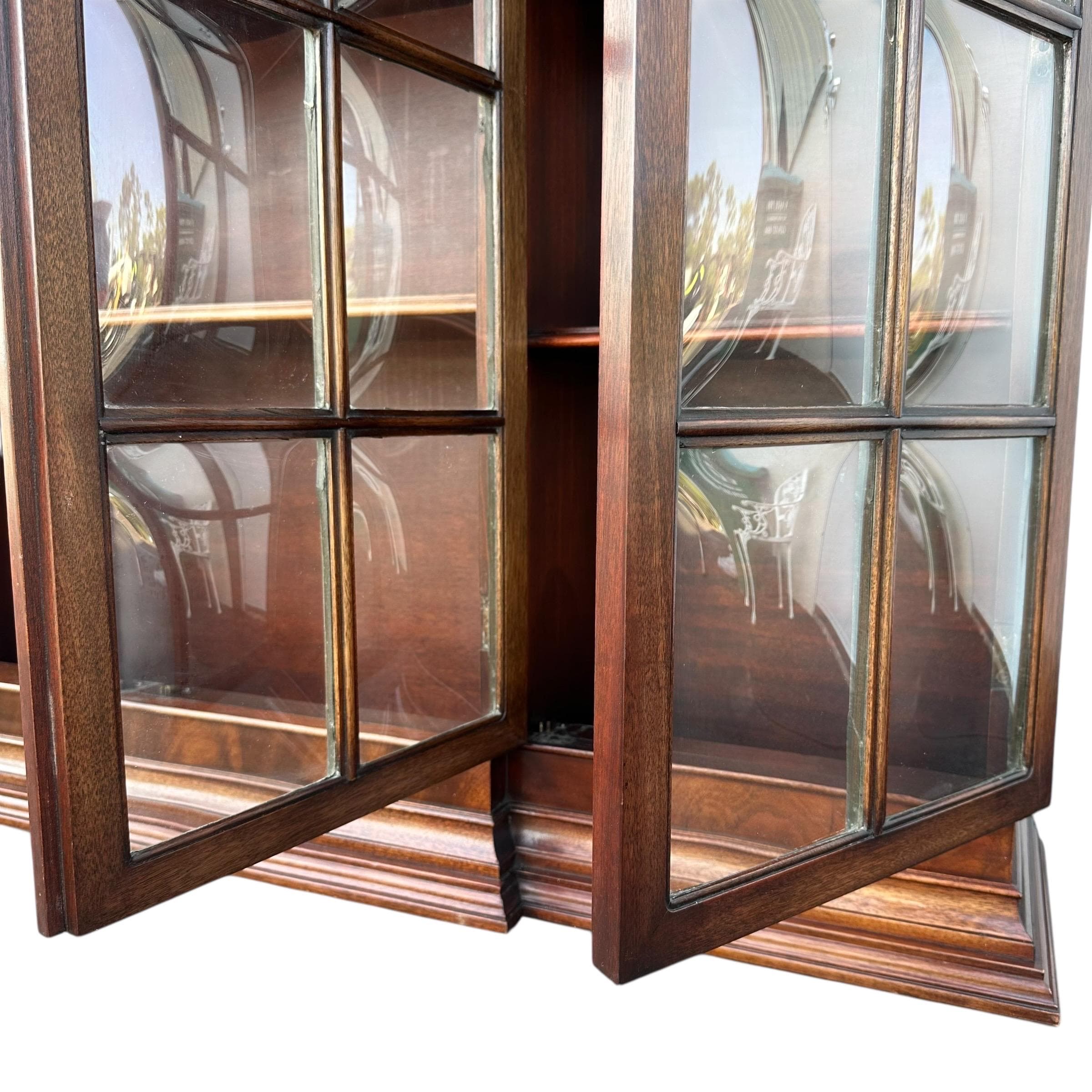 Vintage Mahogany Hutch by Mount Airy - 24 Bubble Glass Panel Doors, Skeleton Key, Display Cabinet - Thumbnail 14