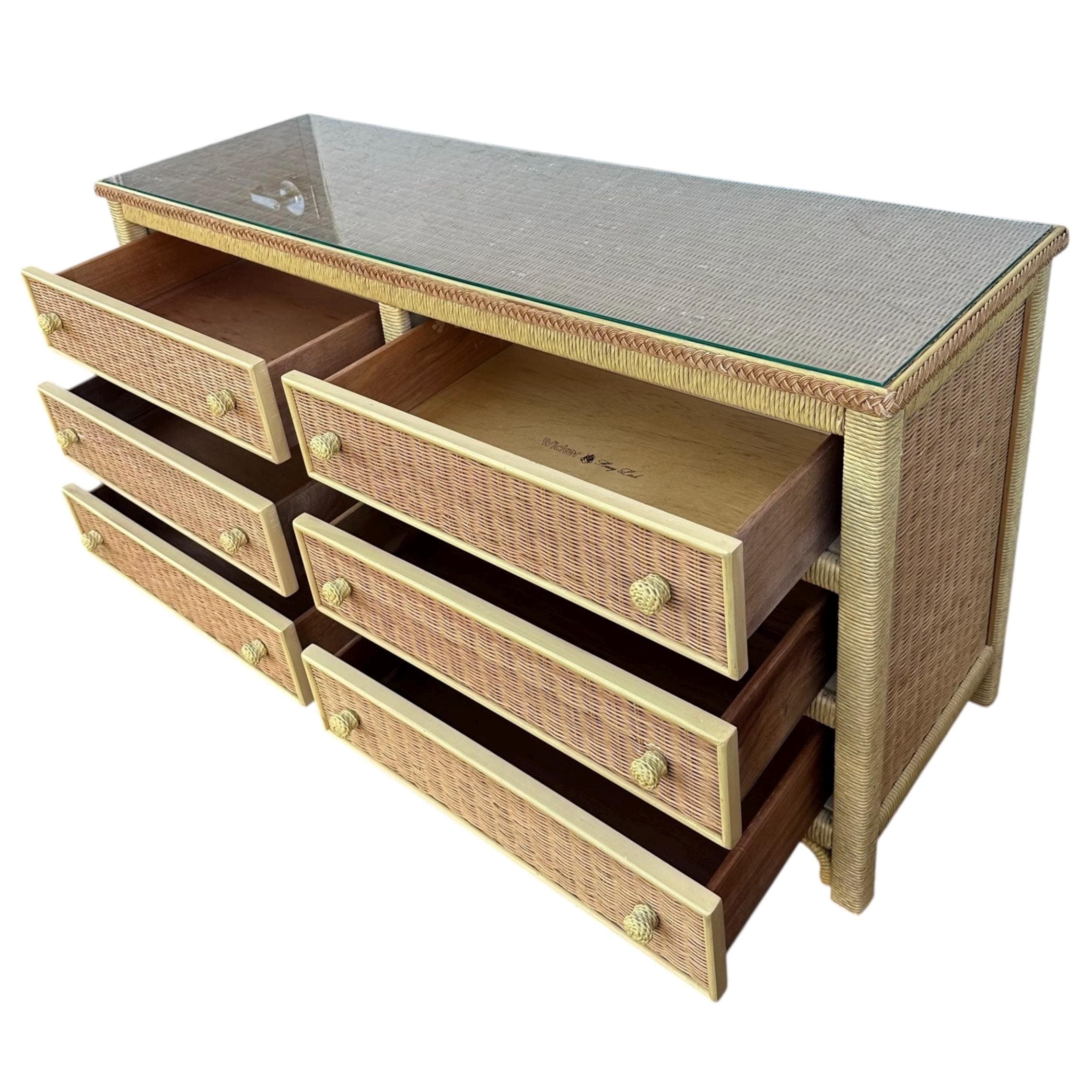 Henry Link Wicker Dresser with 6 Drawers - Vintage Wrapped Rattan Coastal Boho Chic Furniture - Thumbnail 6