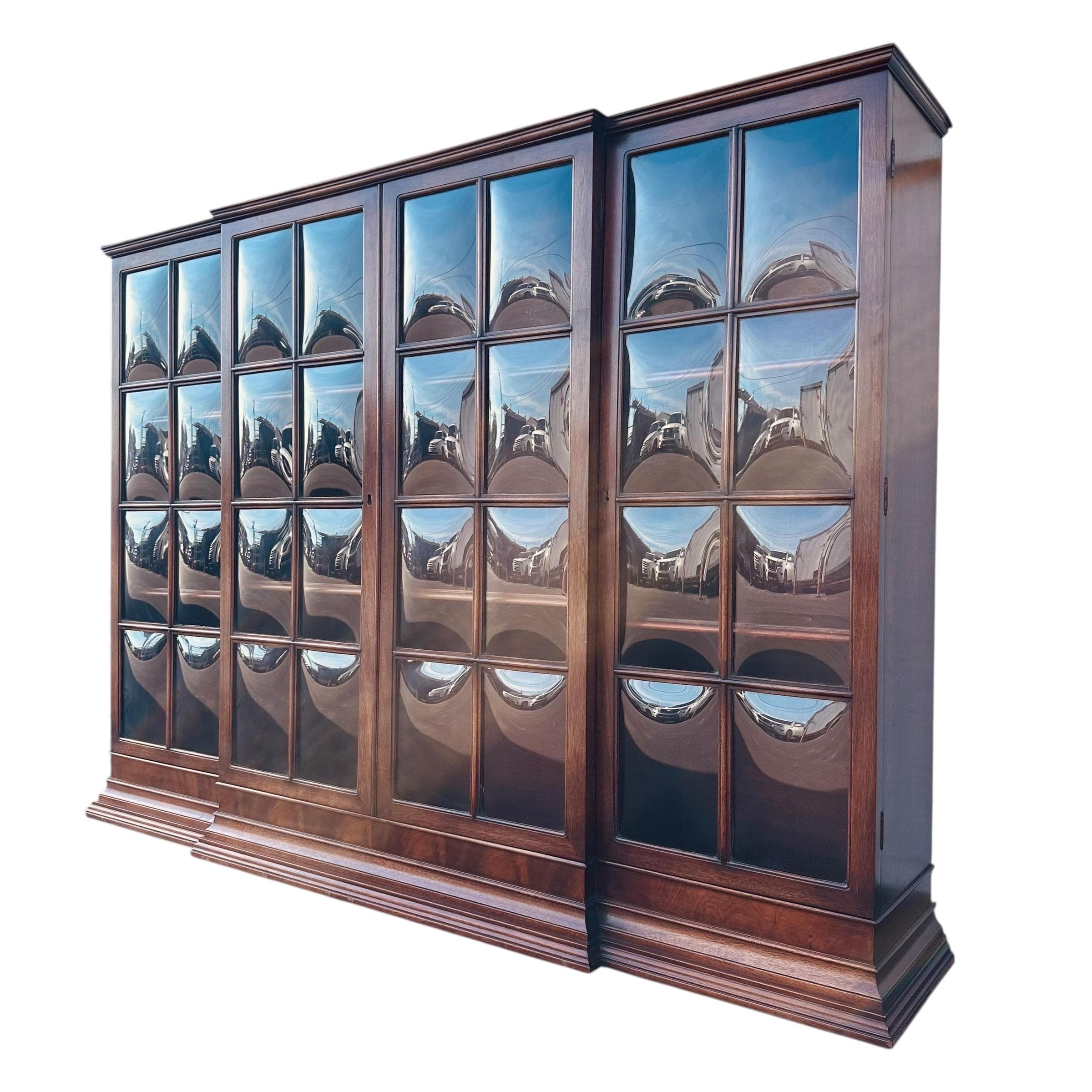 Vintage Mahogany Hutch by Mount Airy - 24 Bubble Glass Panel Doors, Skeleton Key, Display Cabinet - Thumbnail 20