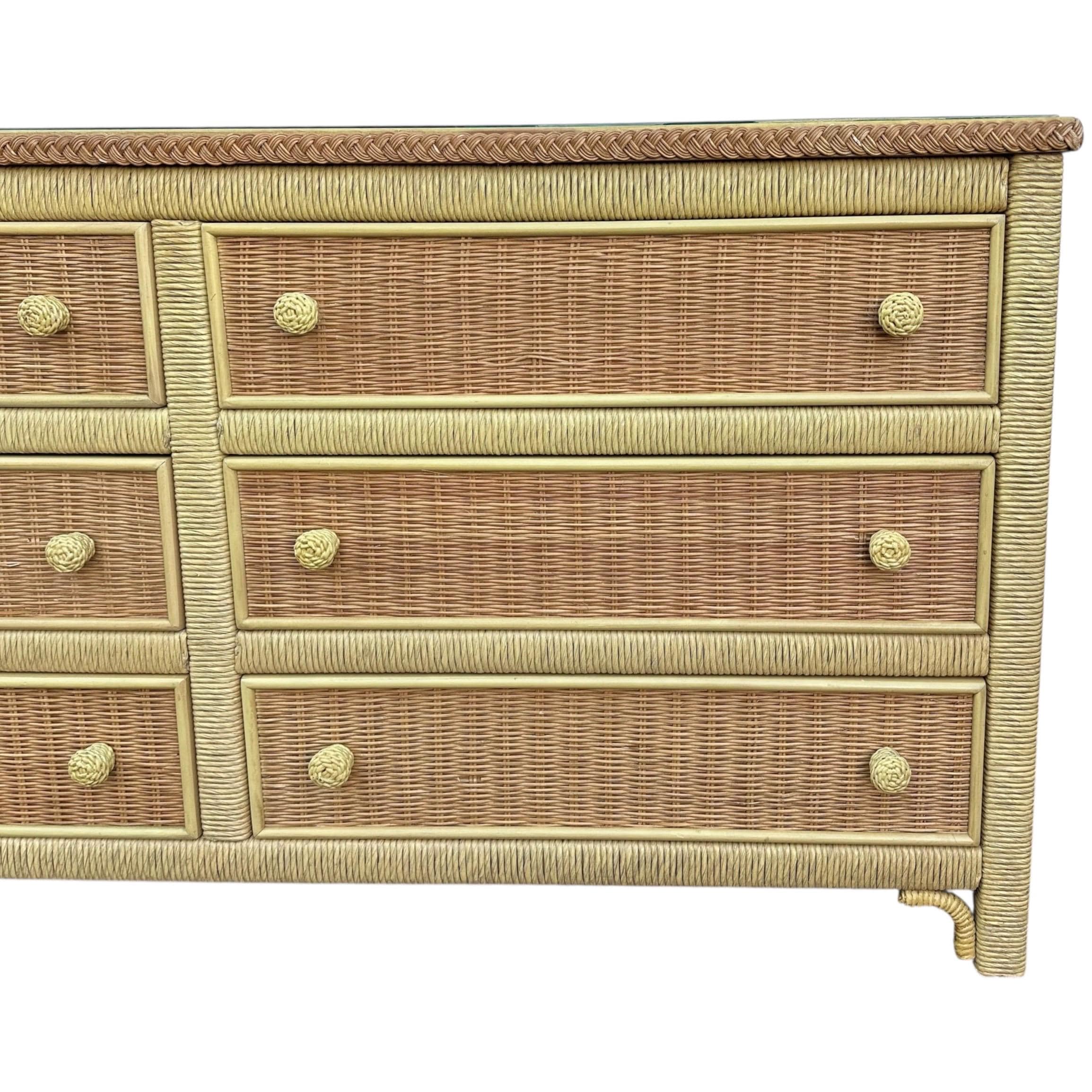 Henry Link Wicker Dresser with 6 Drawers - Vintage Wrapped Rattan Coastal Boho Chic Furniture - Thumbnail 4