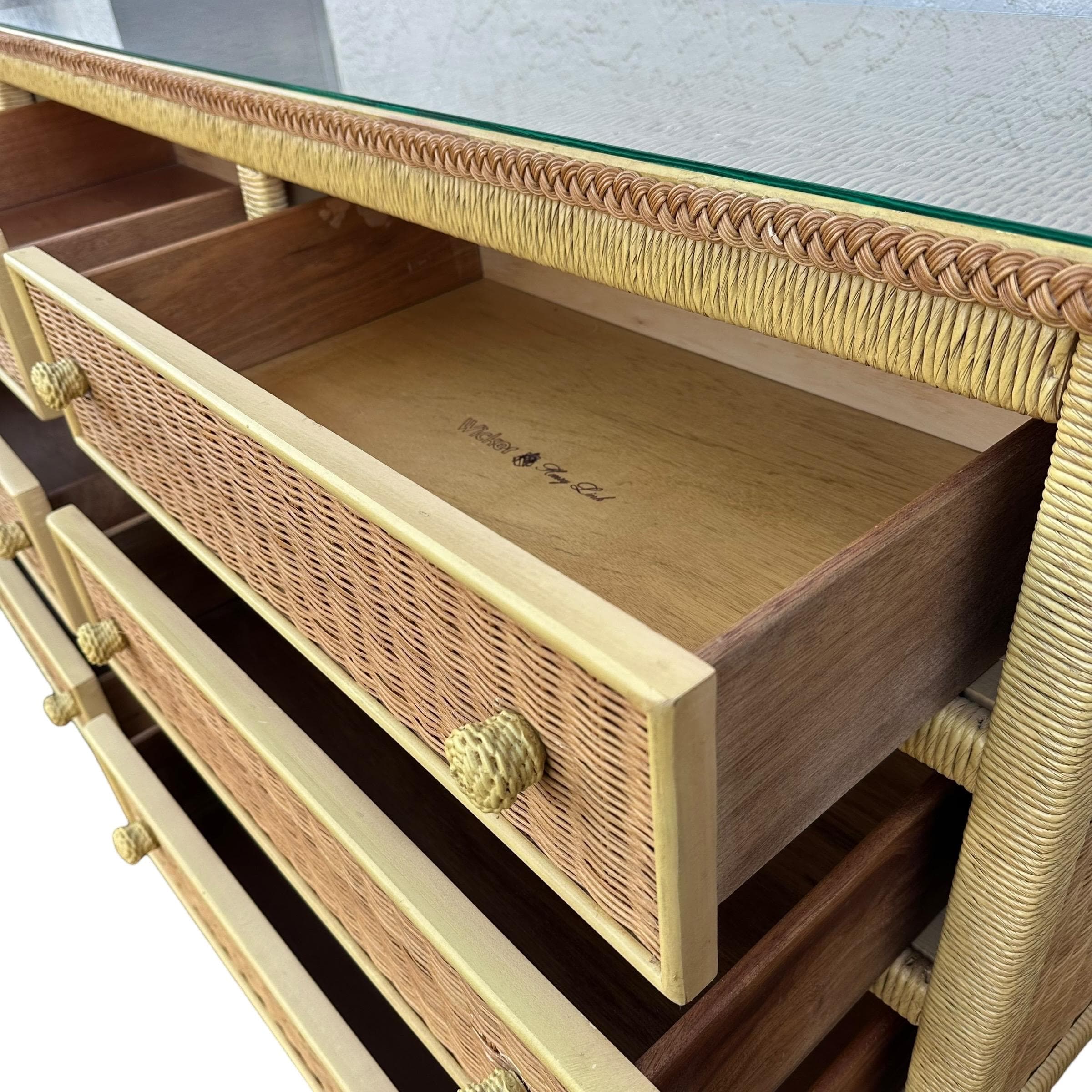 Henry Link Wicker Dresser with 6 Drawers - Vintage Wrapped Rattan Coastal Boho Chic Furniture - Thumbnail 7
