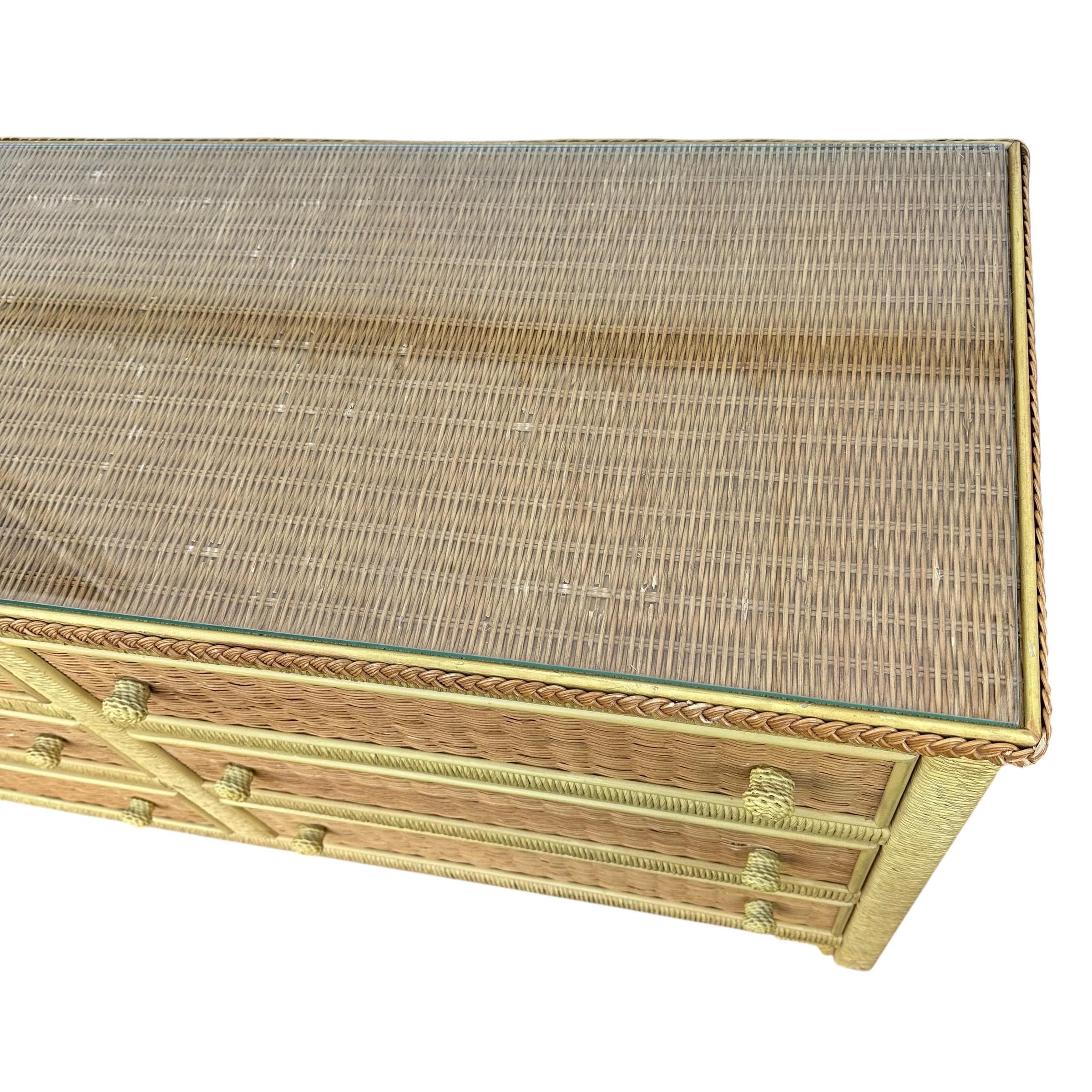 Henry Link Wicker Dresser with 6 Drawers - Vintage Wrapped Rattan Coastal Boho Chic Furniture - Thumbnail 11