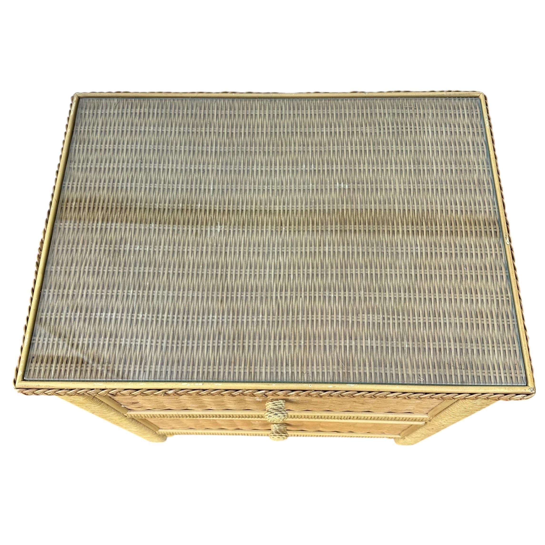 Henry Link Wicker Nightstands Pair - Set of 2 Vintage Natural Rattan Coastal Furniture - Thumbnail 6