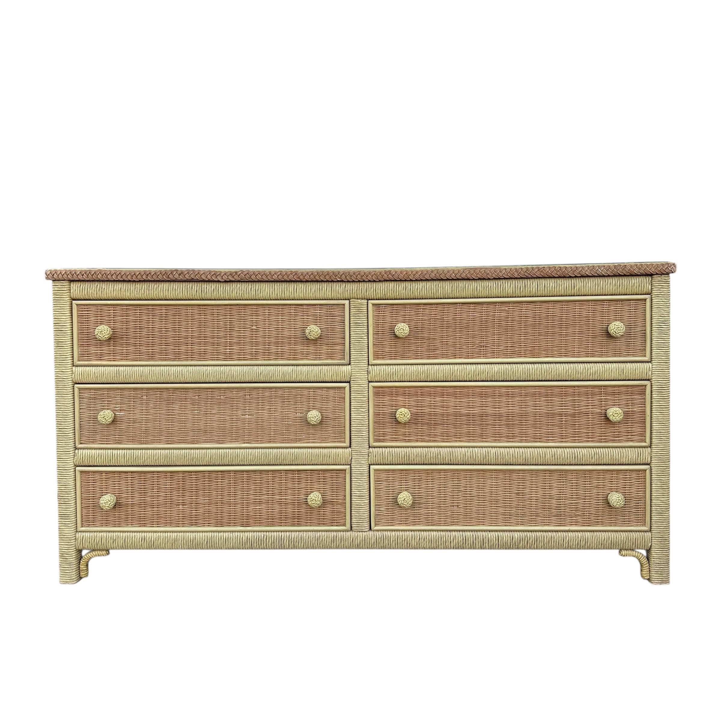 Henry Link Wicker Dresser with 6 Drawers - Vintage Wrapped Rattan Coastal Boho Chic Furniture - Thumbnail 13