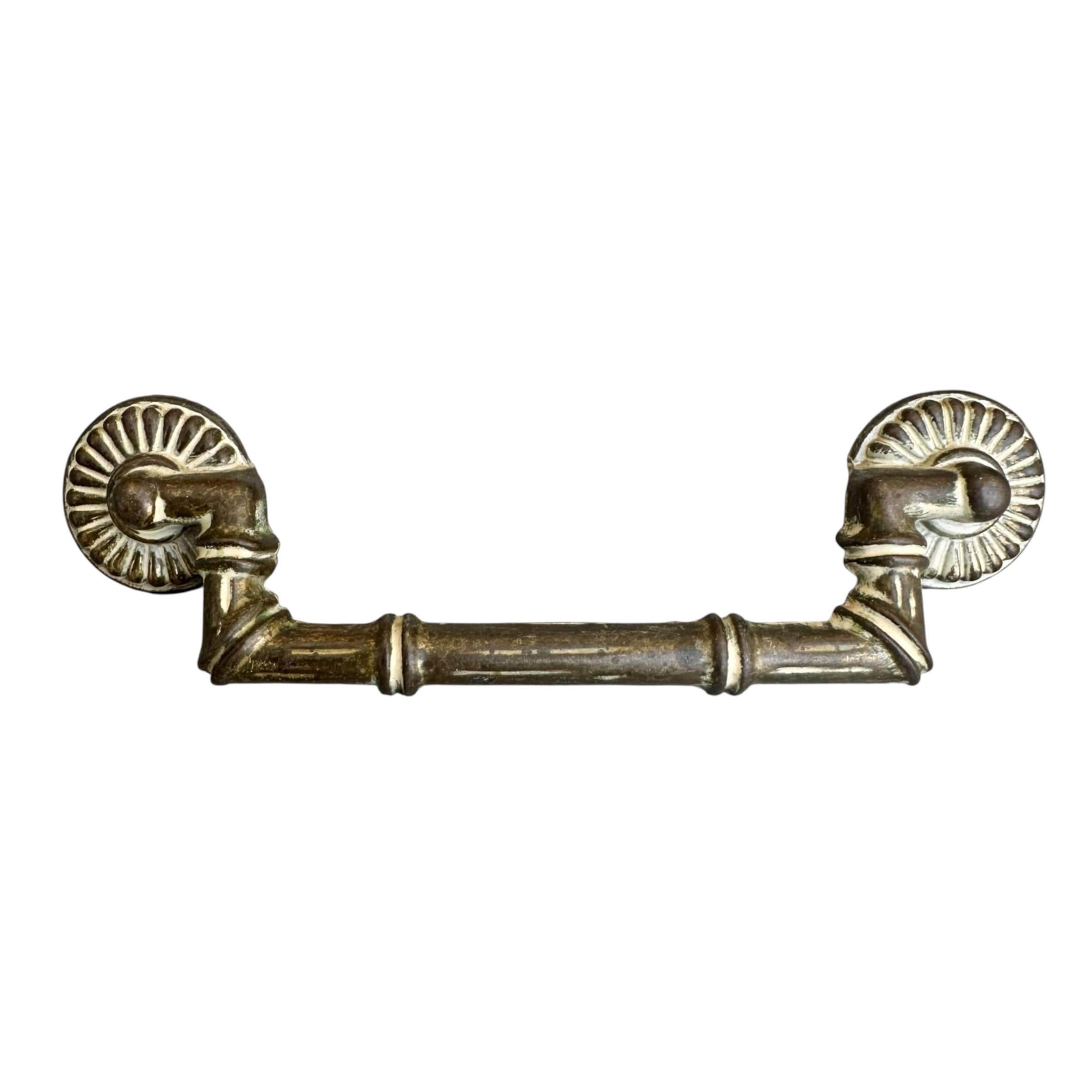 Vintage Faux Bamboo Drawer Pull: Brassy White Metal, 4.75" Center, Mid-Century Style - Image 1