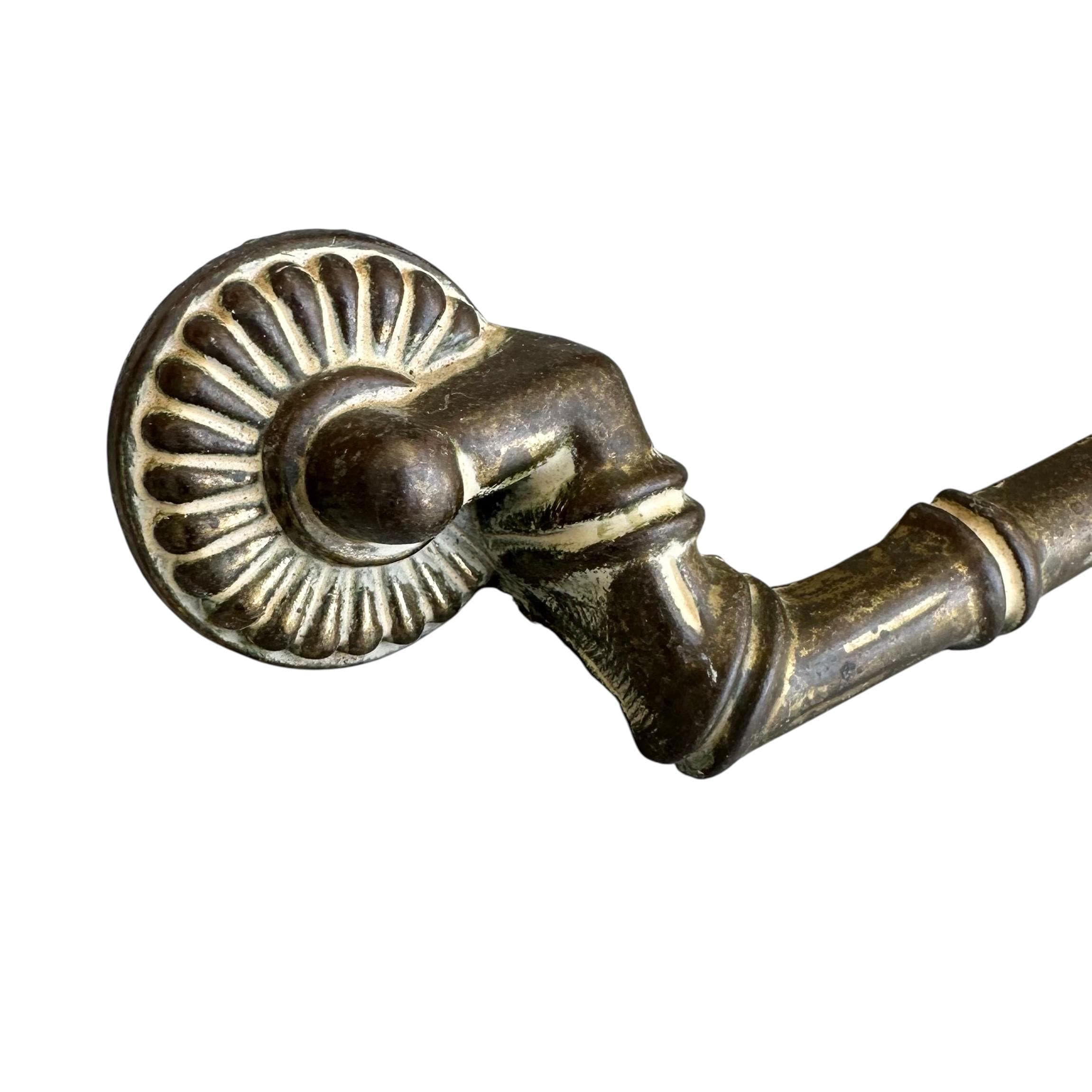 Vintage Faux Bamboo Drawer Pull: Brassy White Metal, 4.75" Center, Mid-Century Style - Thumbnail 3