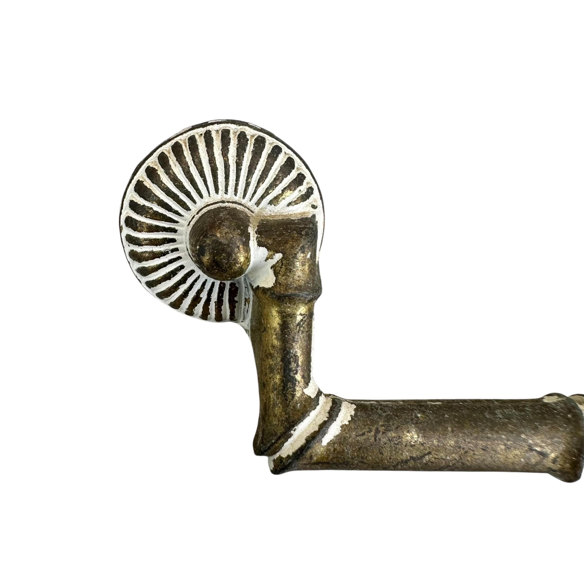 Vintage Faux Bamboo Dresser Pull - Brassy & White Metal, 5.5" Center, 6.75" Long - Thumbnail 3