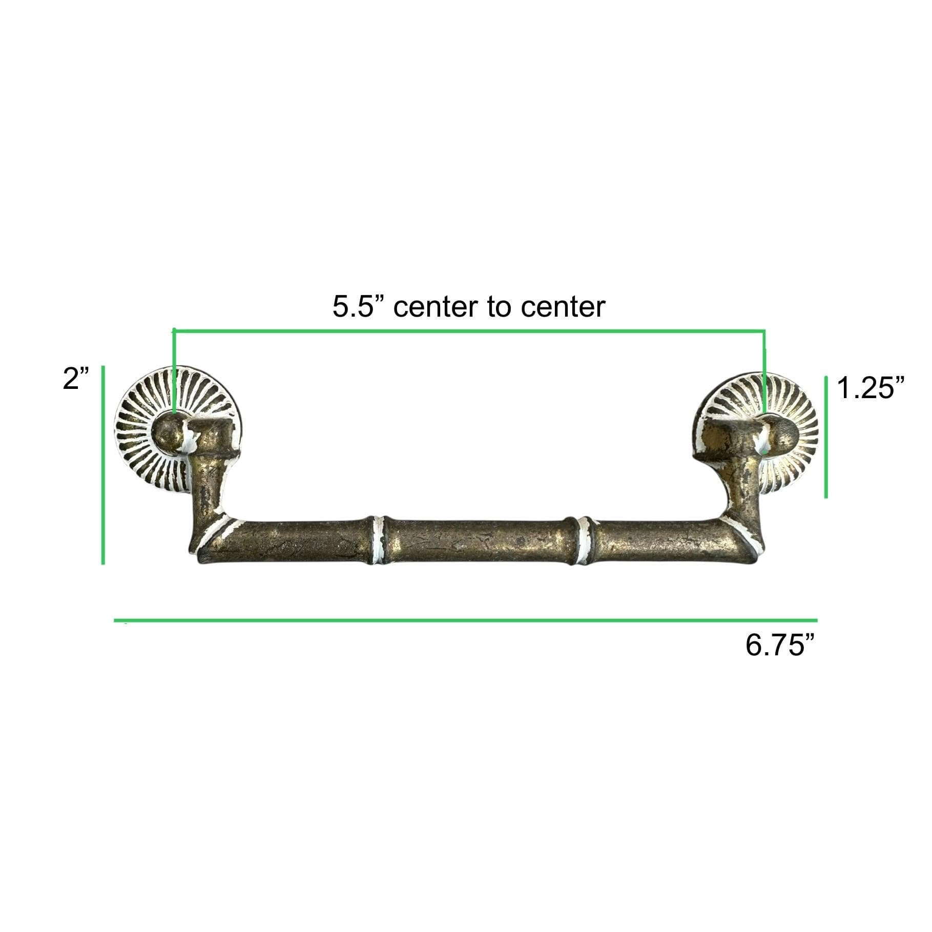 Vintage Faux Bamboo Dresser Pull - Brassy & White Metal, 5.5" Center, 6.75" Long - Thumbnail 7