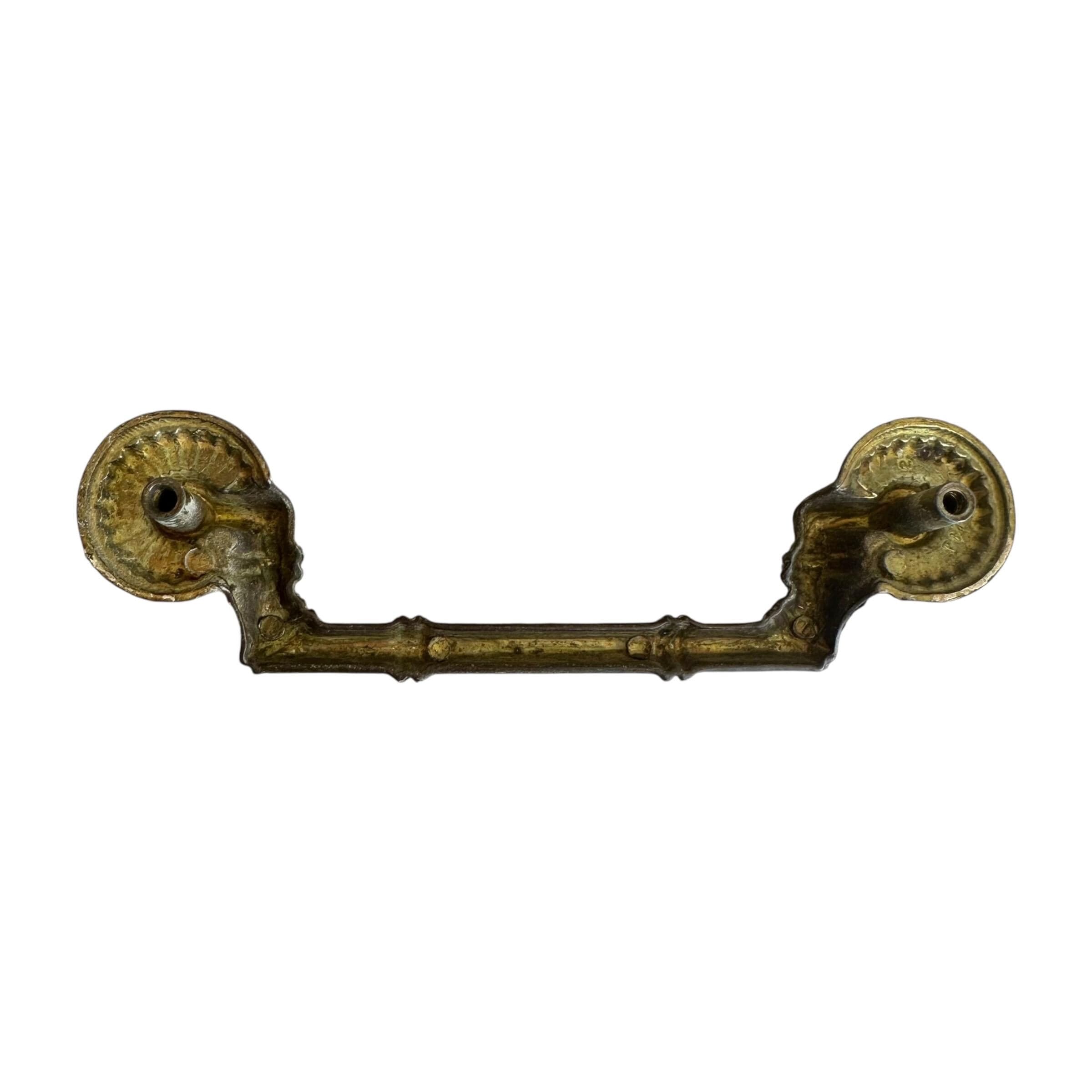 Vintage Faux Bamboo Drawer Pull: Brassy White Metal, 4.75" Center, Mid-Century Style - Thumbnail 6