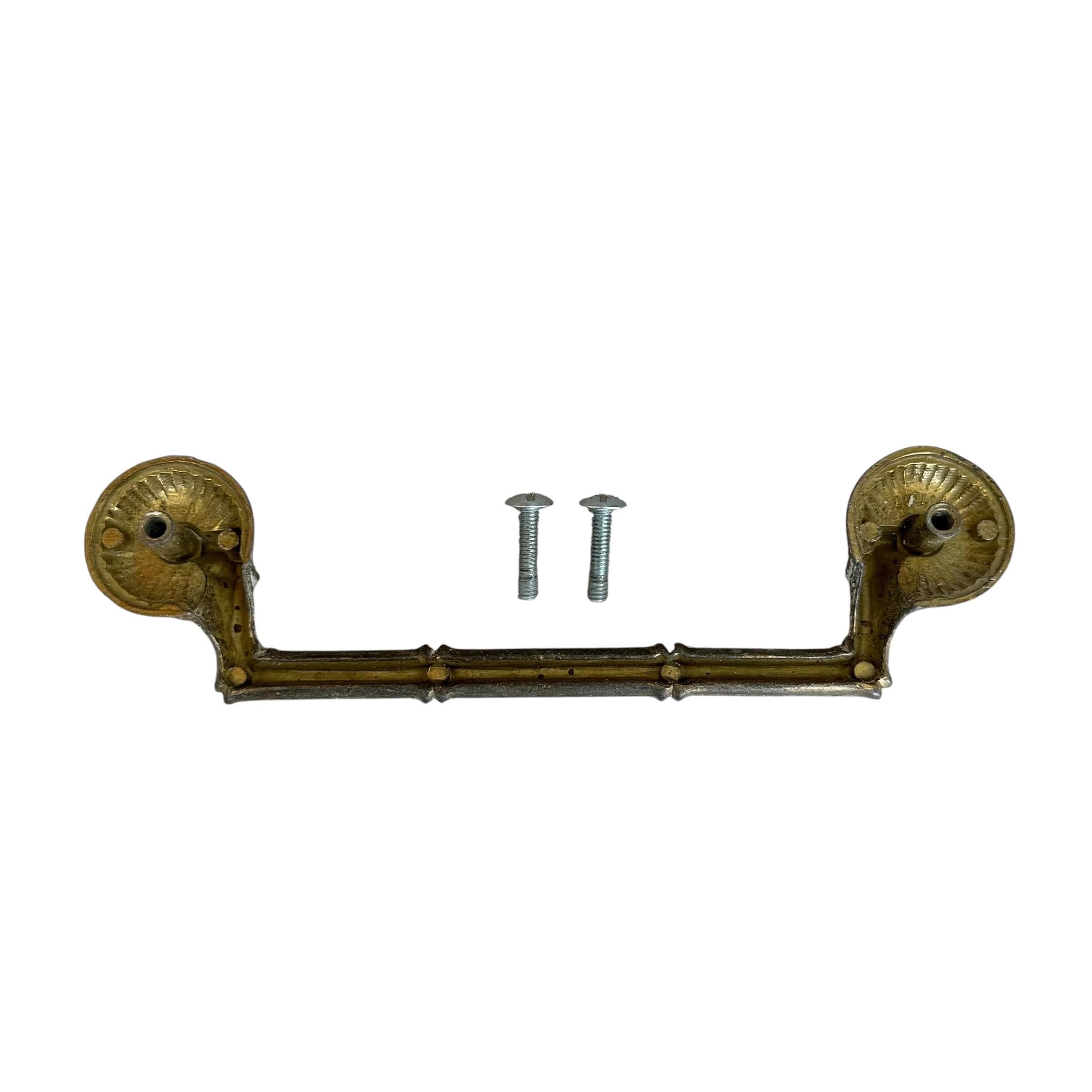 Vintage Faux Bamboo Dresser Pull - Brassy & White Metal, 5.5" Center, 6.75" Long - Thumbnail 5