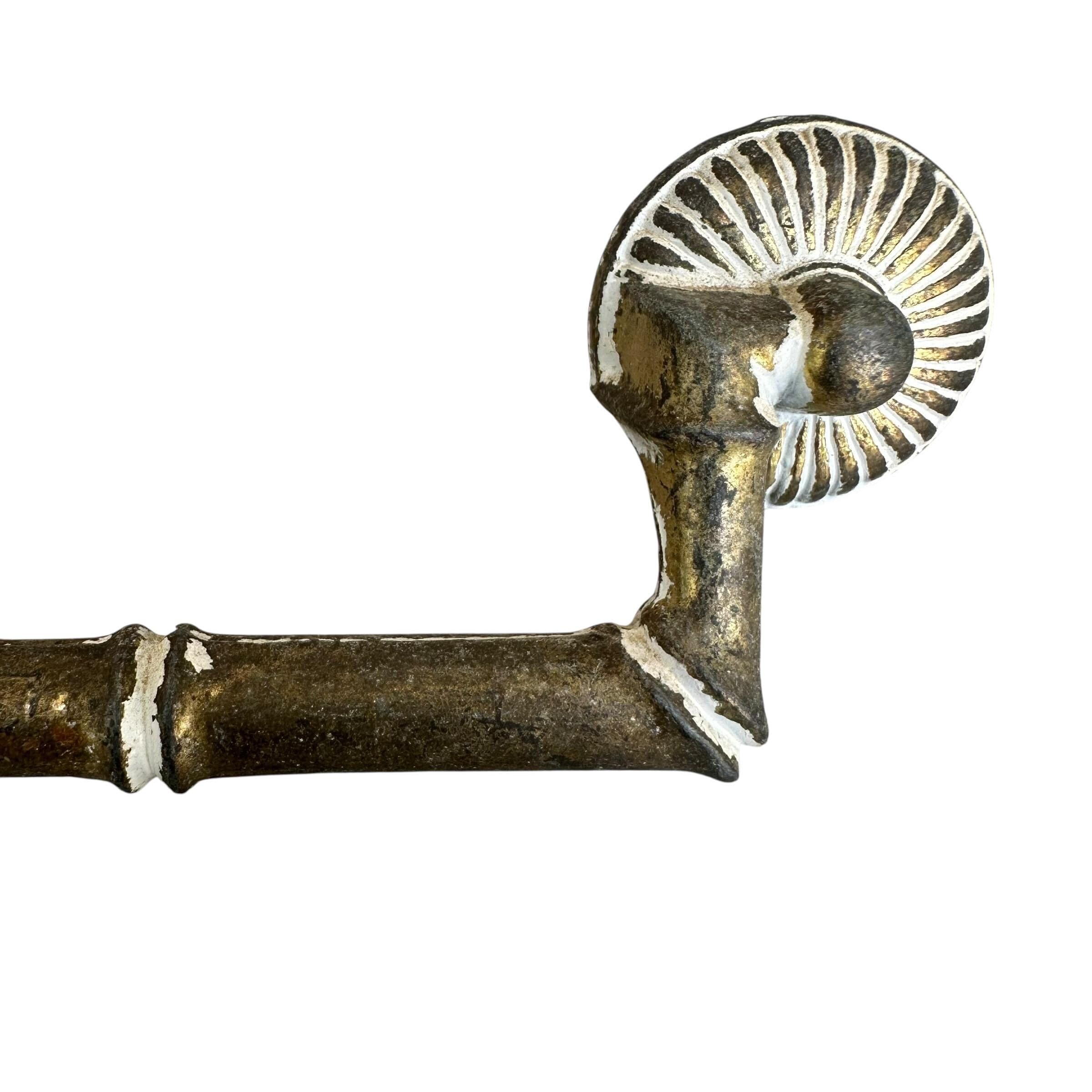 Vintage Faux Bamboo Dresser Pull - Brassy & White Metal, 5.5" Center, 6.75" Long - Thumbnail 4