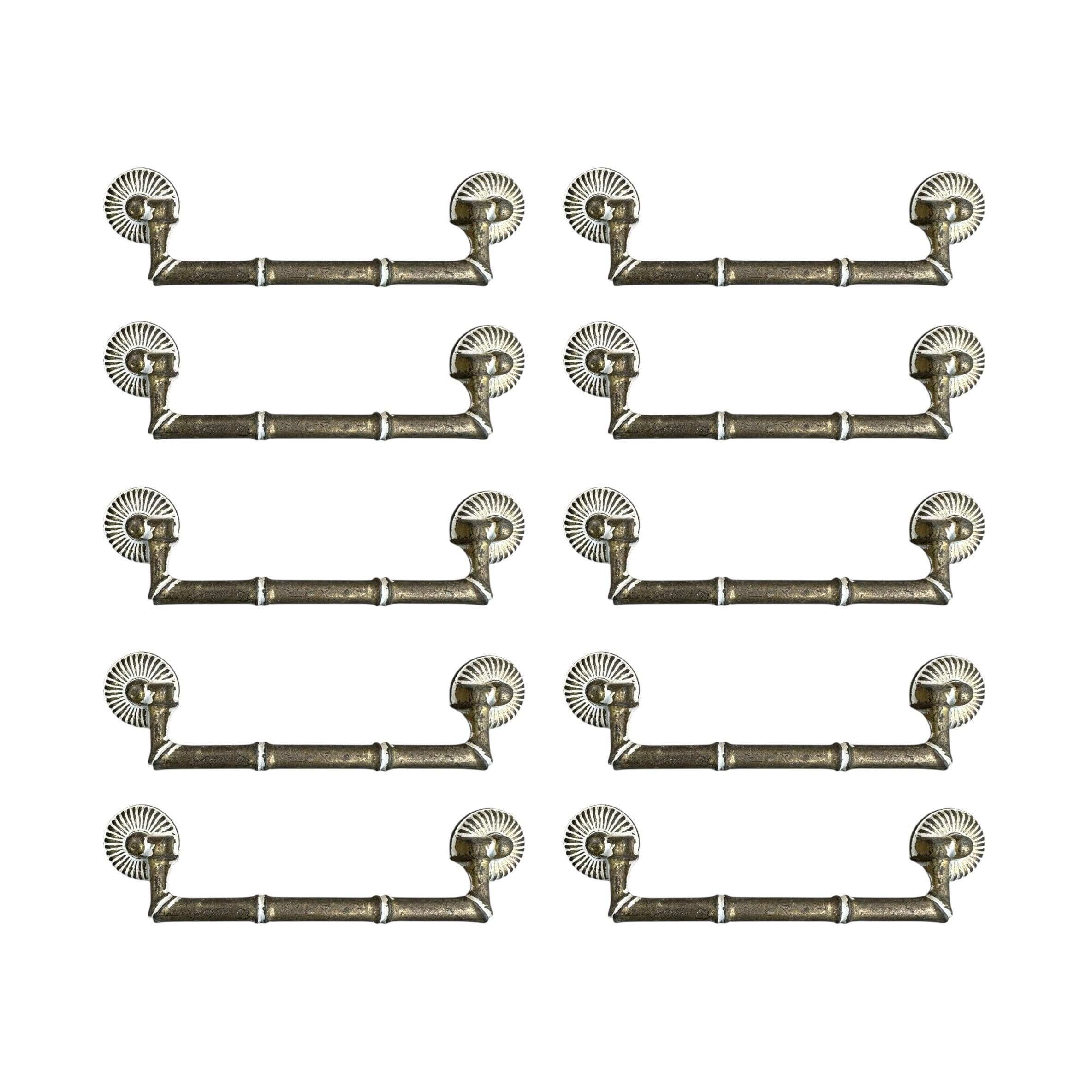 Vintage Faux Bamboo Dresser Pull - Brassy & White Metal, 5.5" Center, 6.75" Long - Thumbnail 9