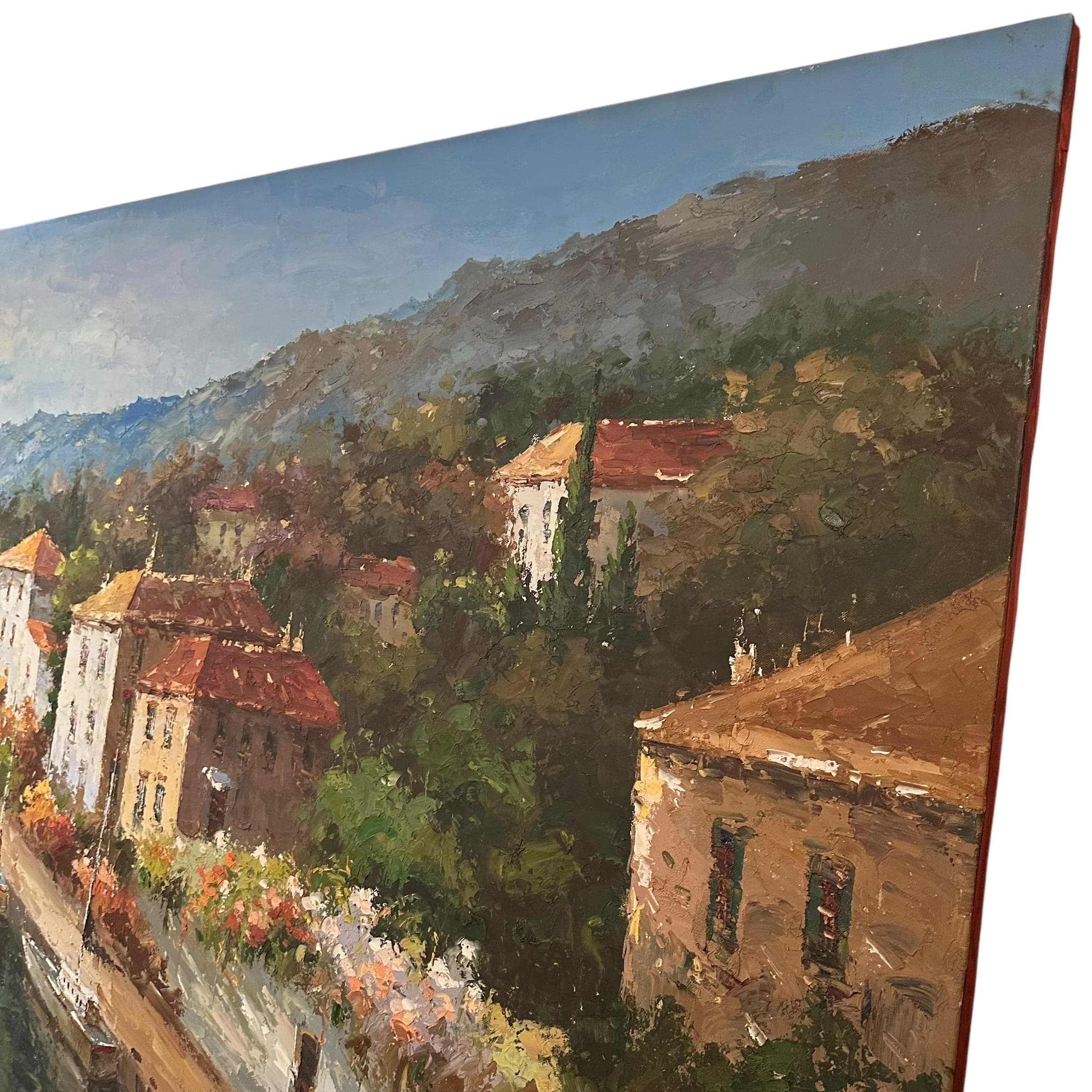 Vintage Mediterranean Sailboat Painting – Coastal Harbor Impasto Art (72x48) - Thumbnail 6