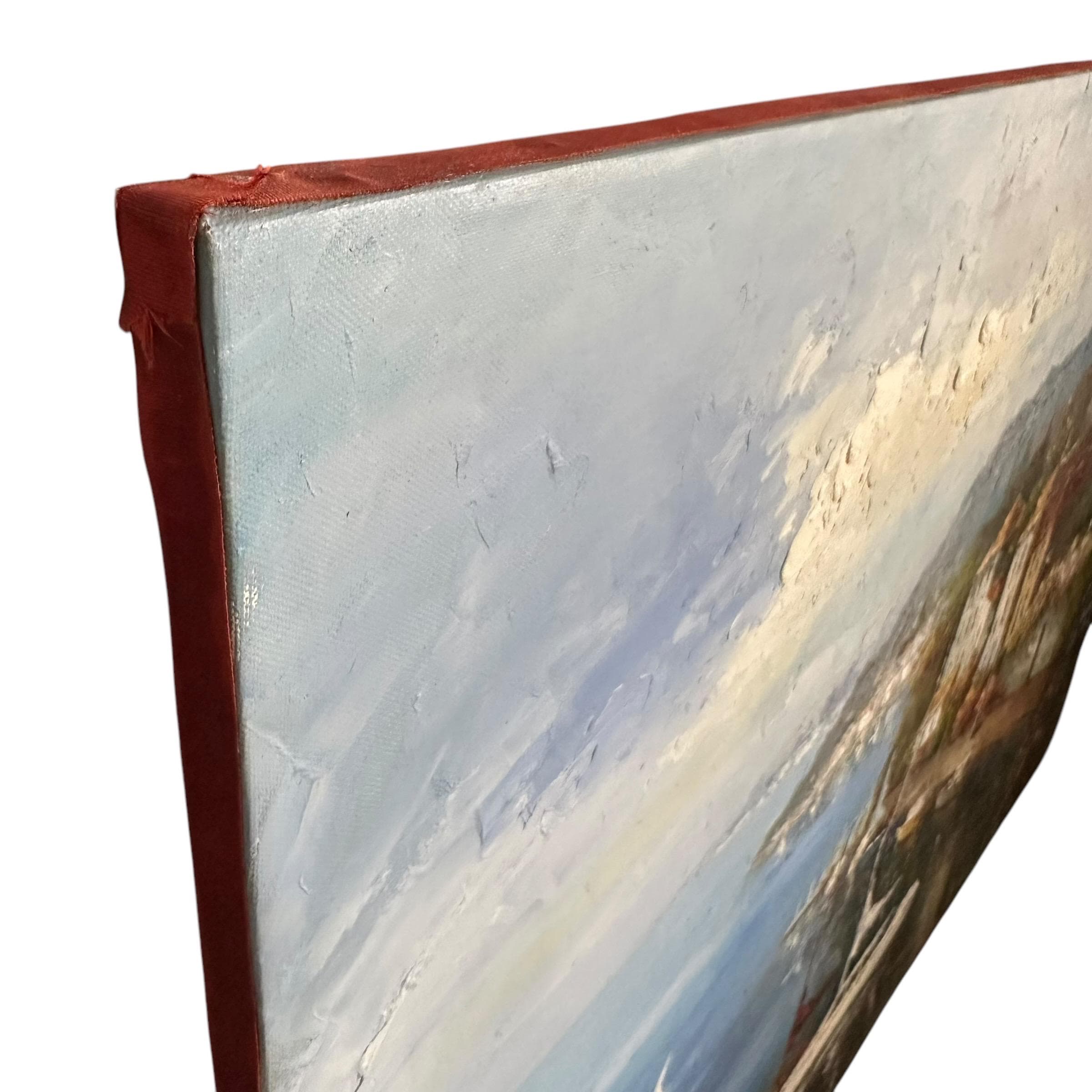 Vintage Mediterranean Sailboat Painting – Coastal Harbor Impasto Art (72x48) - Thumbnail 9